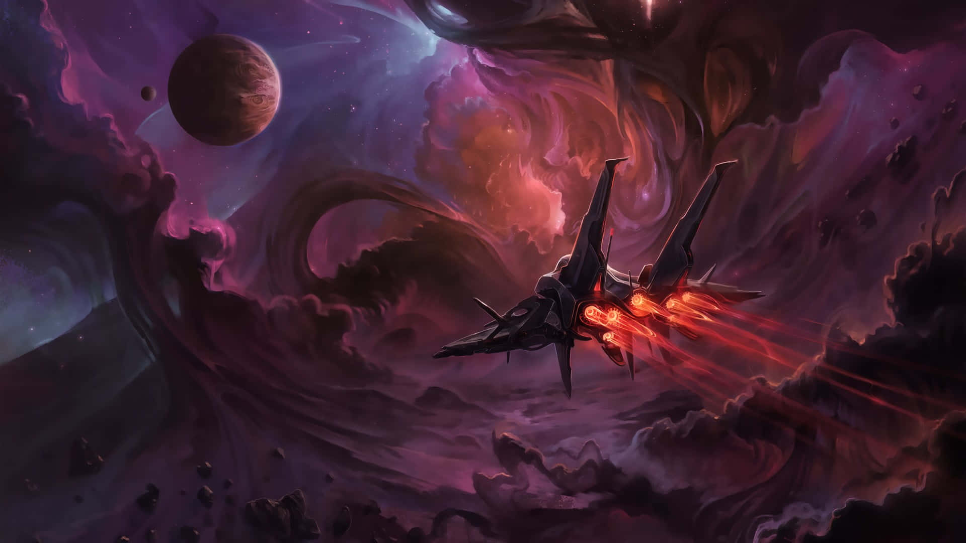 Space Anime, spaceship, sleek black, Full HD Desktop Wallpaper