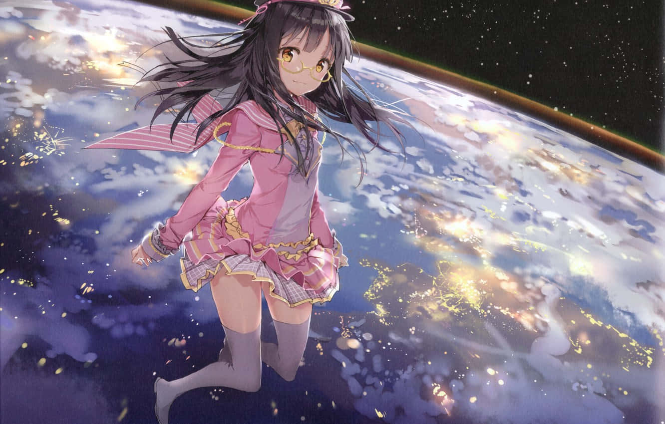 Space Anime, meganekko, pink outfit, HD Desktop Wallpaper
