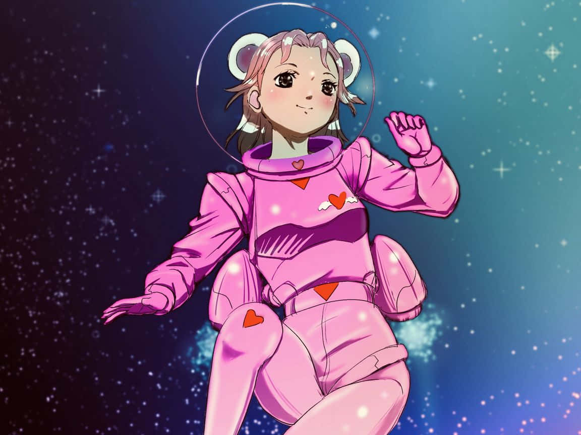 anime girl, pink astronaut suit, sparkling stars, SD Desktop Wallpaper