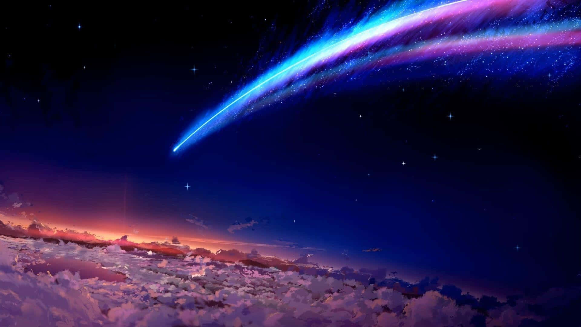 Space Anime, cosmic comet, starry twilight sky, Full HD Desktop Wallpaper