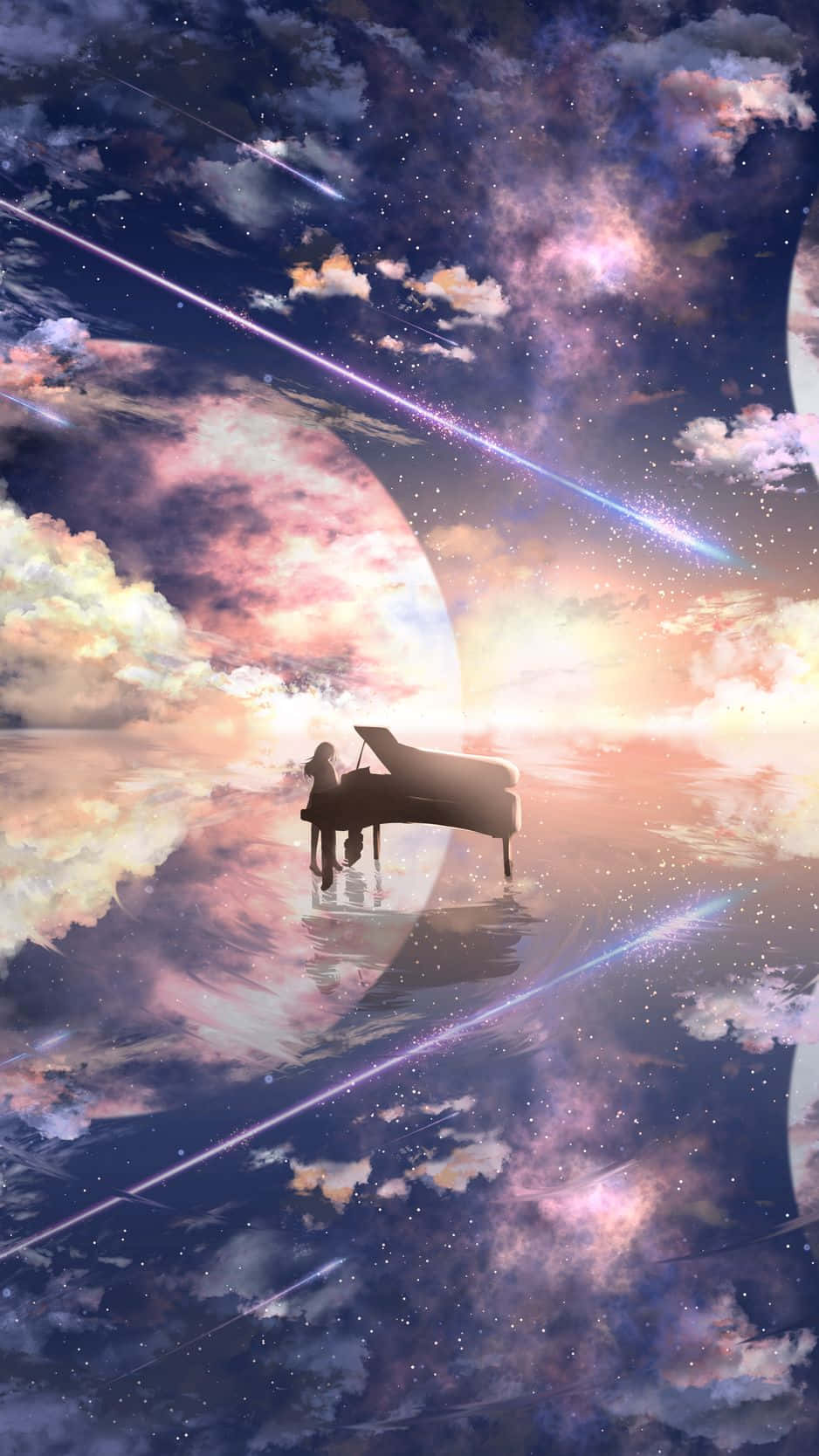 Space Anime, pianist, grand piano, HD Phone Wallpaper