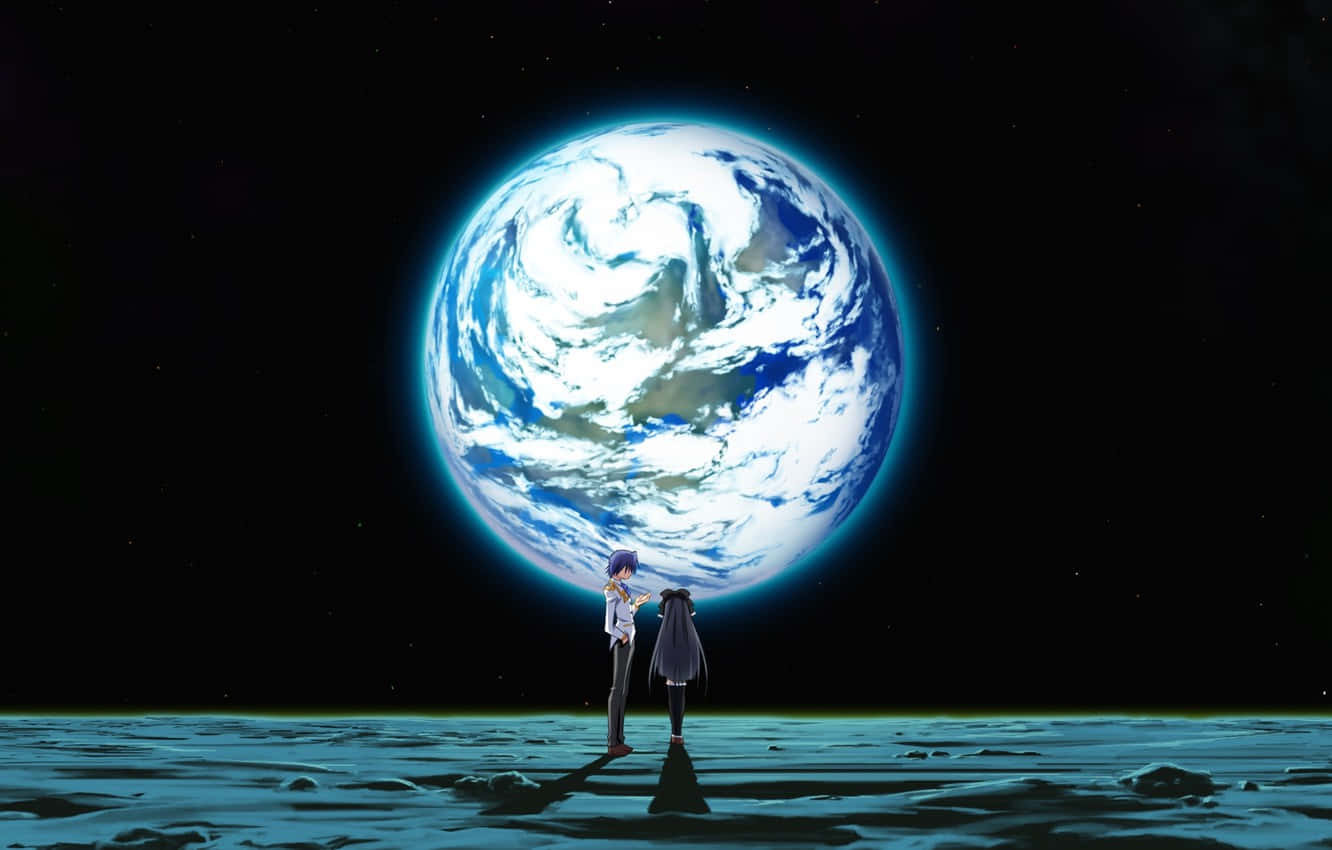 Space Anime, full moon, Earth, HD Desktop Wallpaper