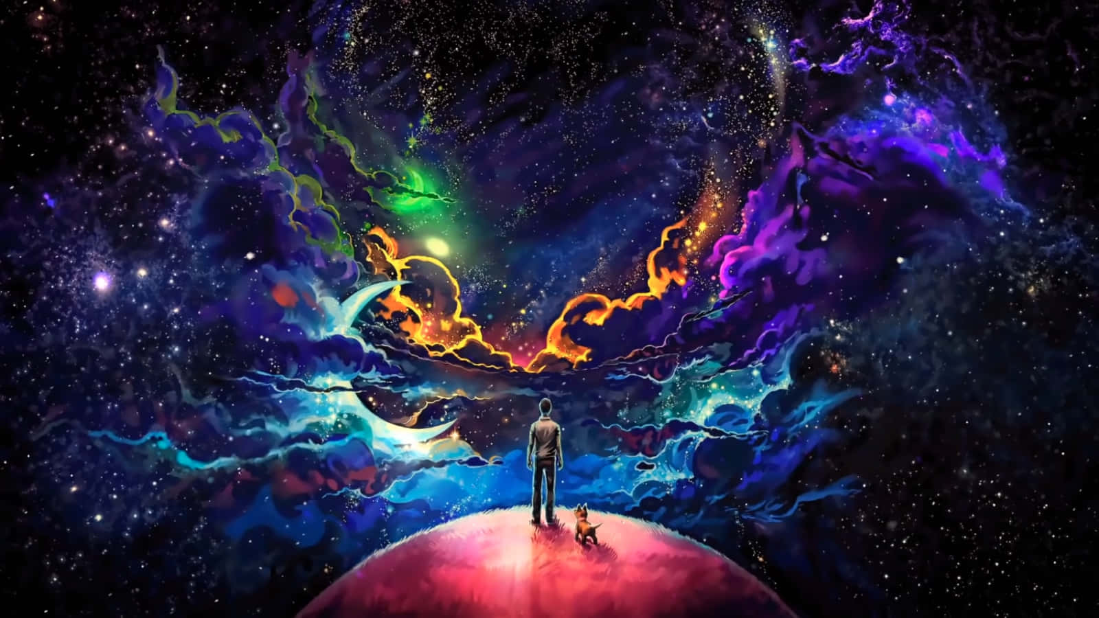 Space Anime, glowing planet, swirling cosmic nebula, HD Desktop Wallpaper