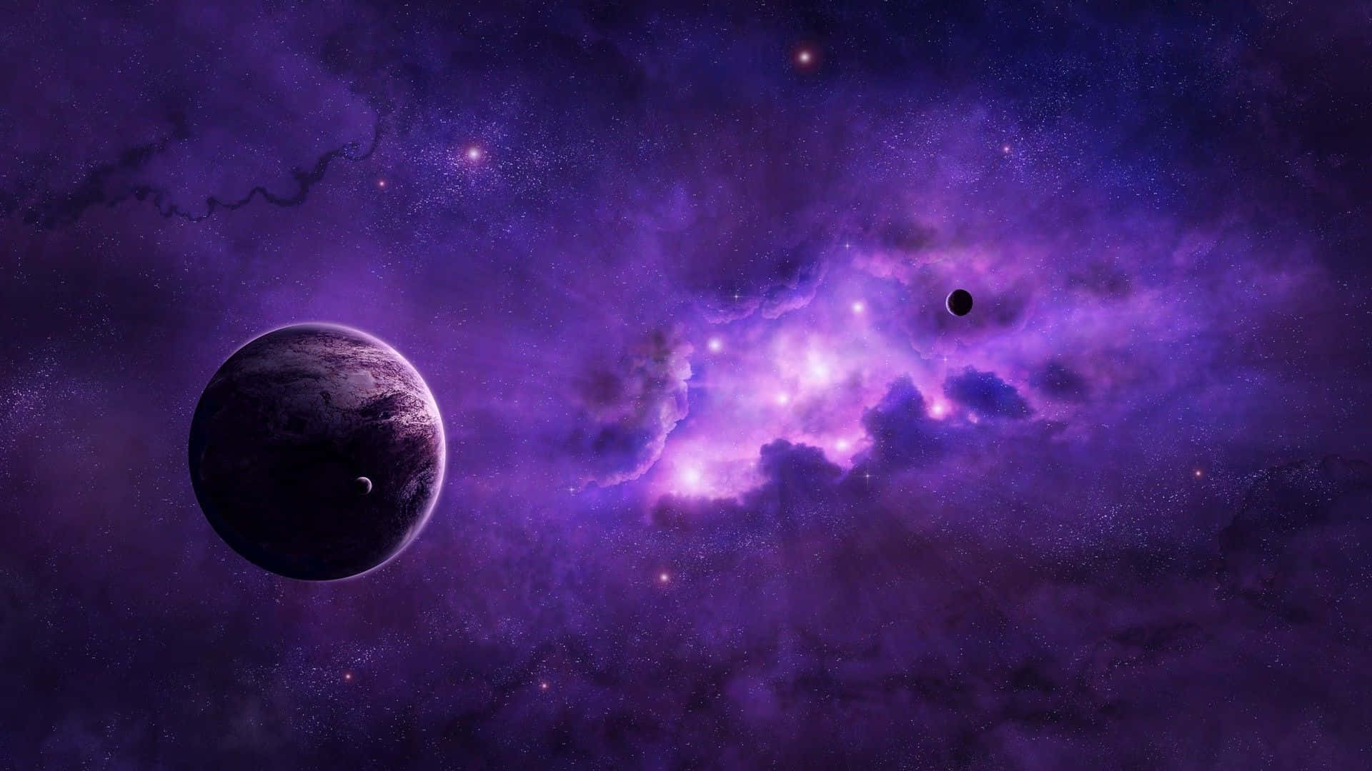 Space Anime, purple planet, rings, Full HD Desktop Wallpaper