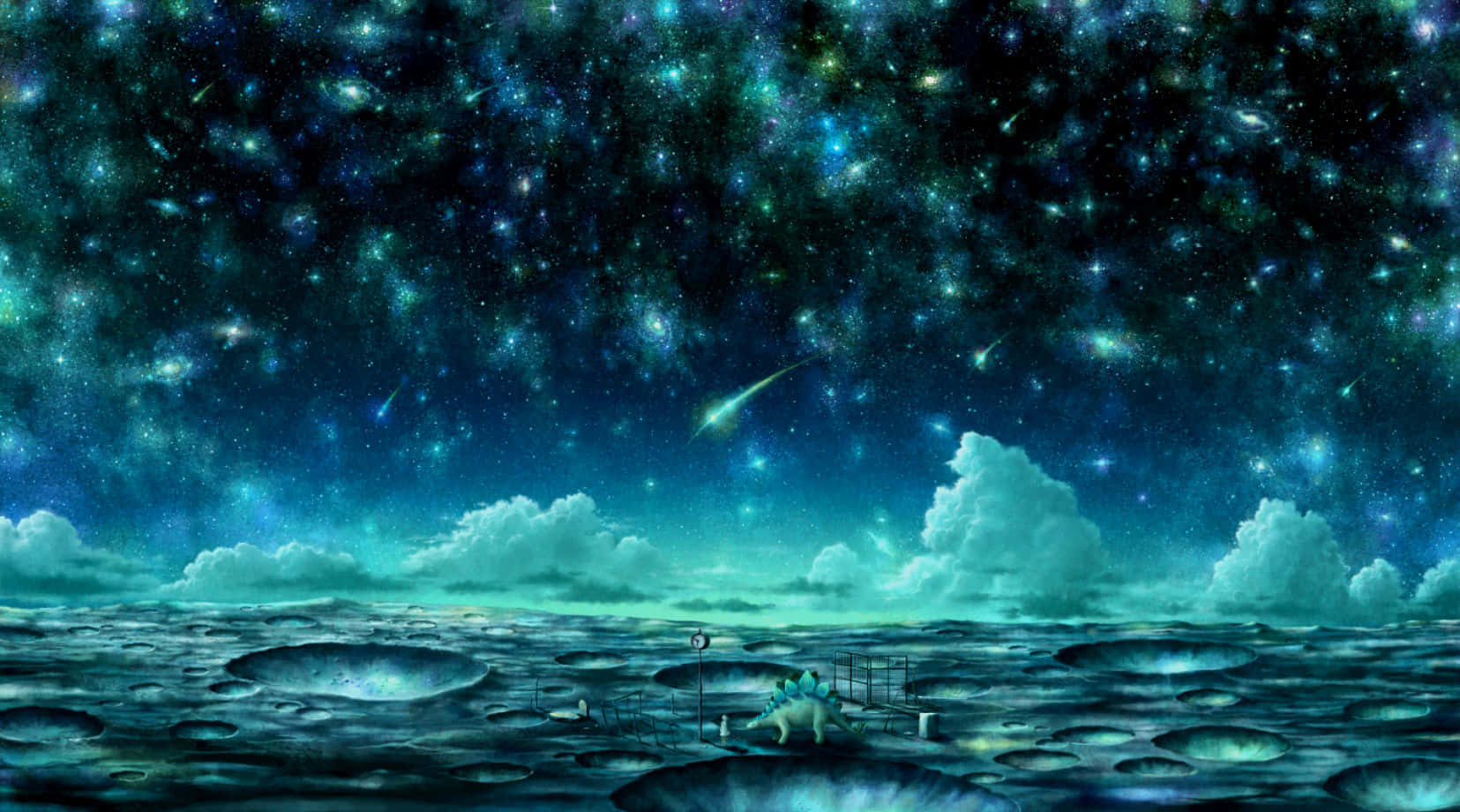 Space Anime, sea of stars, teal, HD Desktop Wallpaper