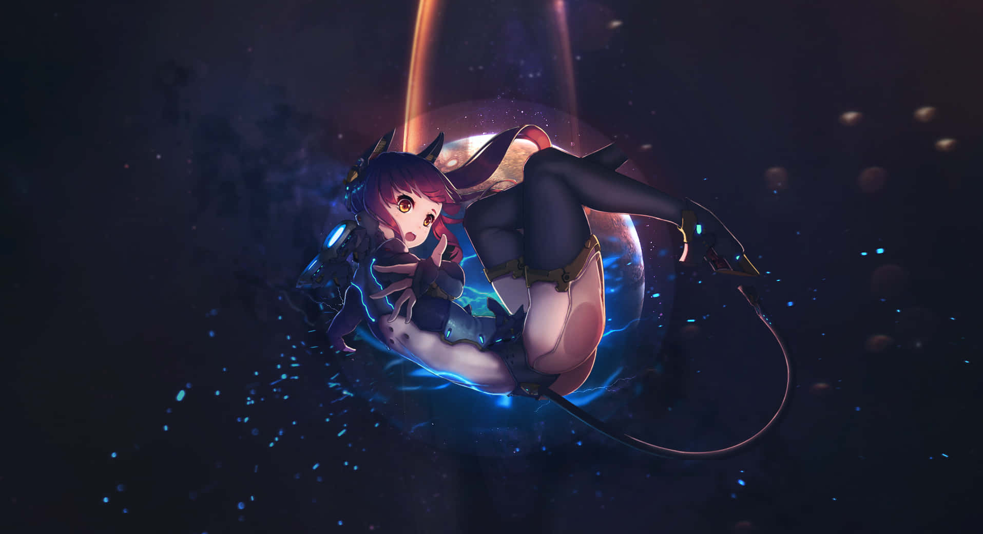 Space Anime, cat girl, purple-haired, HD Desktop Wallpaper