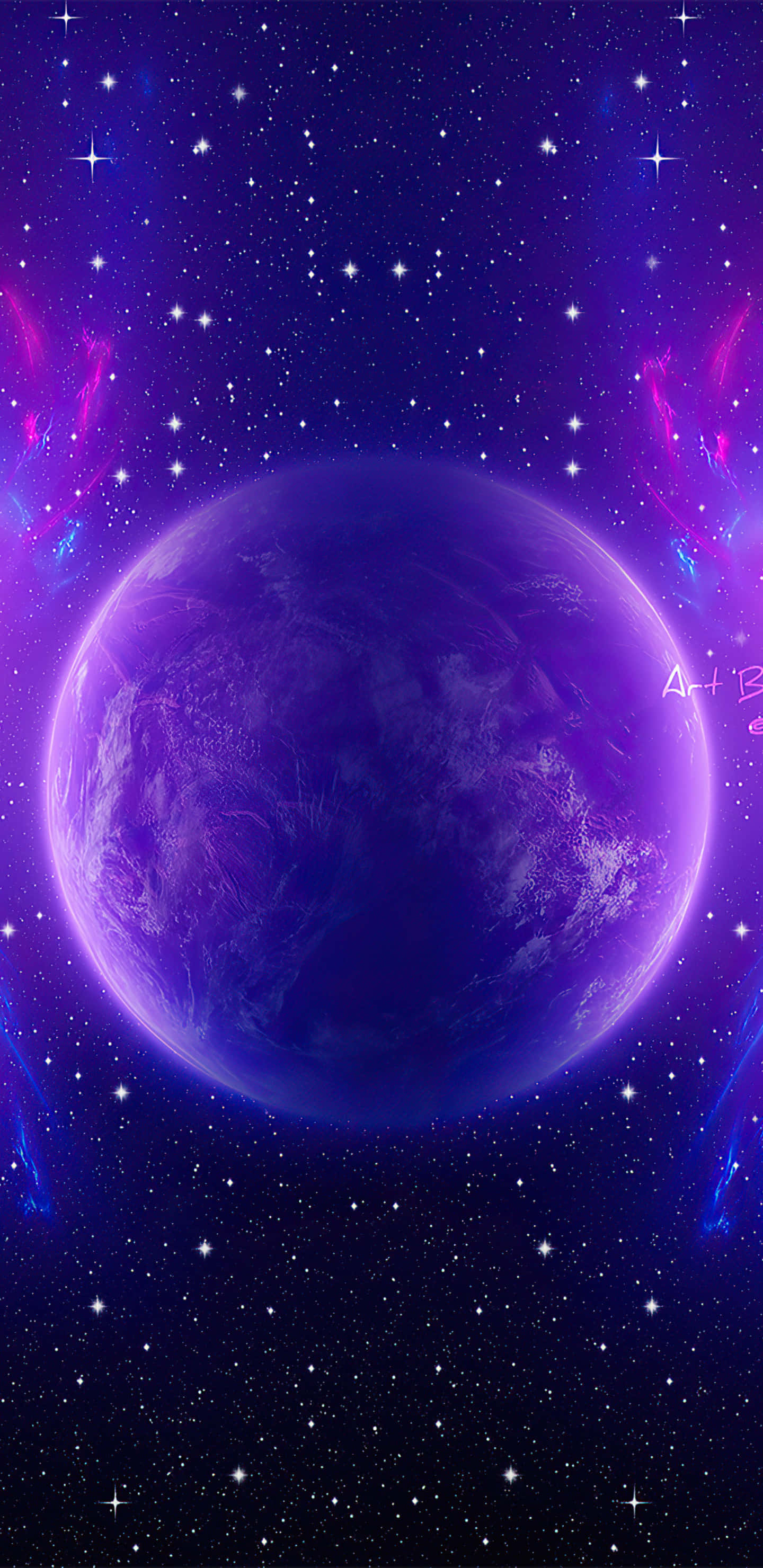 glowing purple planet, starry cosmic expanse, vibrant nebulae, 2K Phone Wallpaper