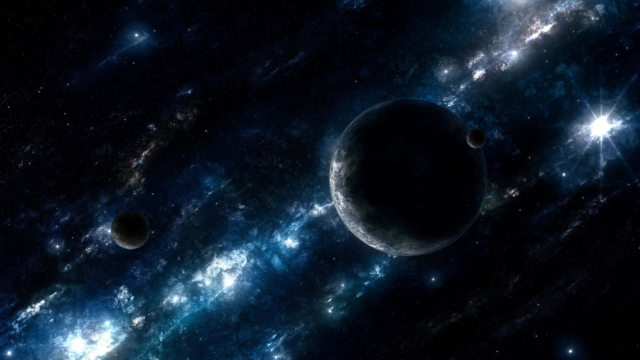 cosmic vista, dark planet, two moons, 2K Desktop Wallpaper