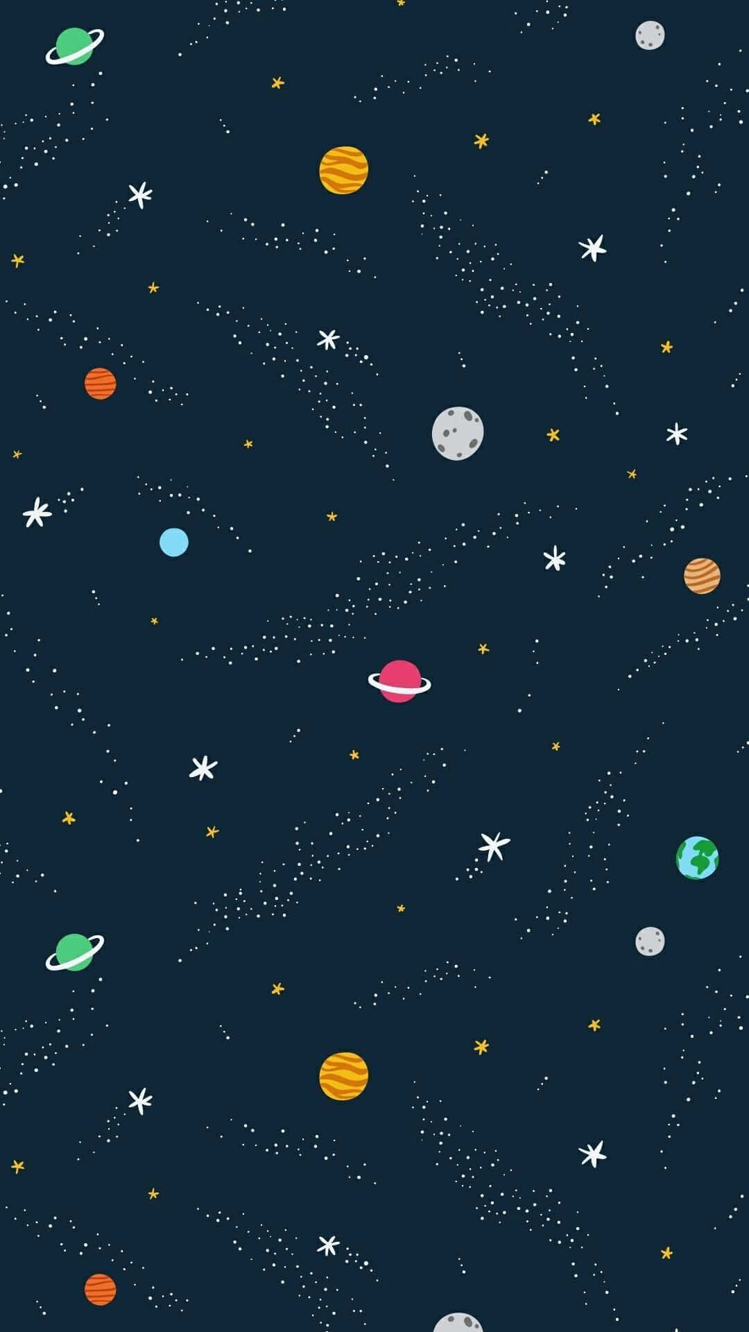 animated space, colorful cartoon planets, stars, Full HD Phone Wallpaper