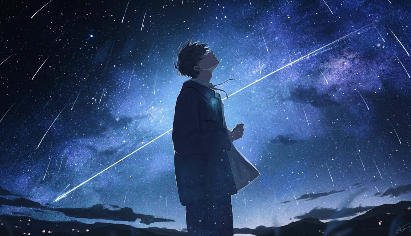 4K Anime Space, anime boy, shooting stars, HD Desktop Wallpaper