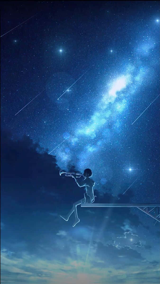 Space Anime, starry night, bridge, SD Phone Wallpaper