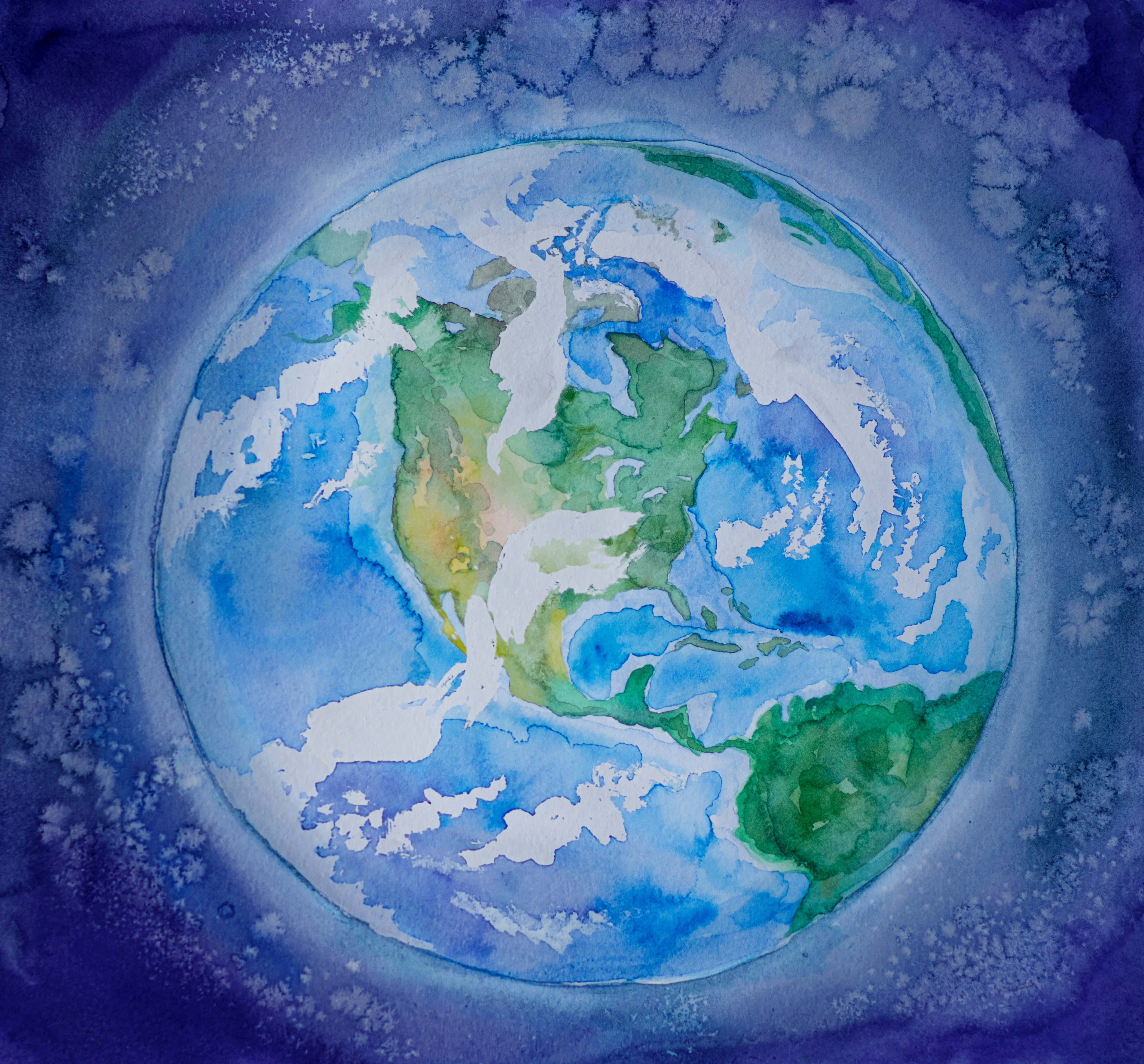 watercolor painting, Earth, blue oceans, 4K Desktop Wallpaper