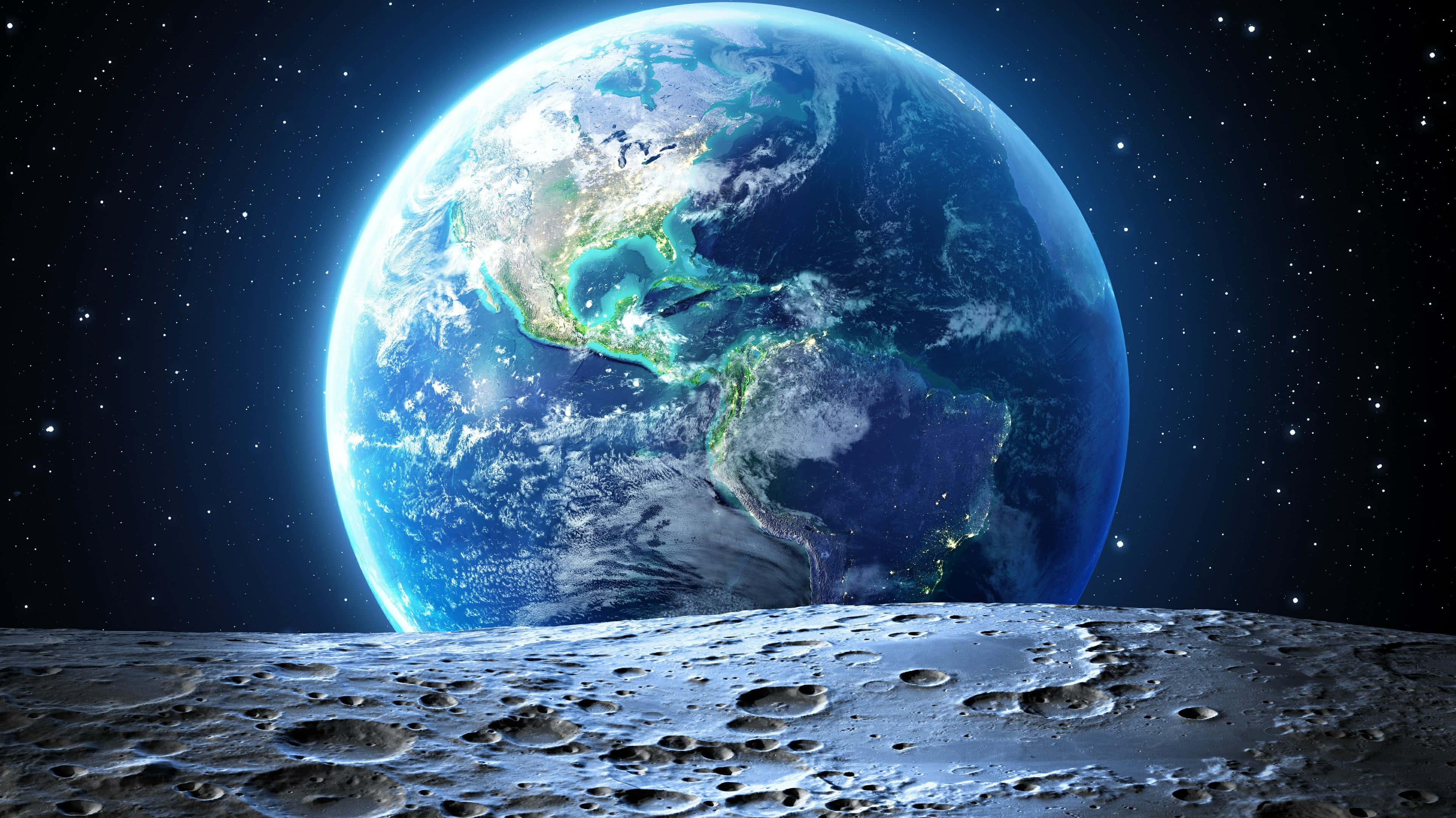 Earth, Moon, cratered surface, 4K Desktop Wallpaper