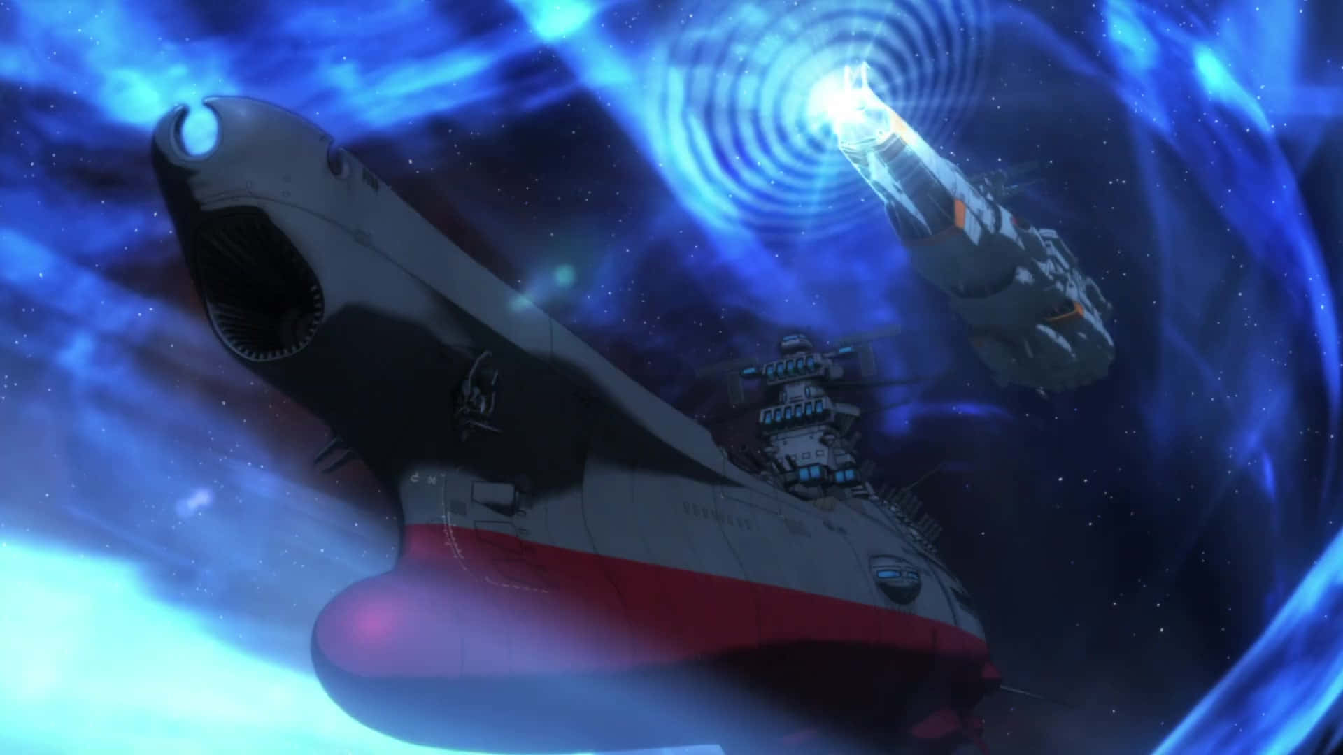 Space Battleship Yamato, futuristic warships, blue energy vortex, Full HD Desktop Wallpaper