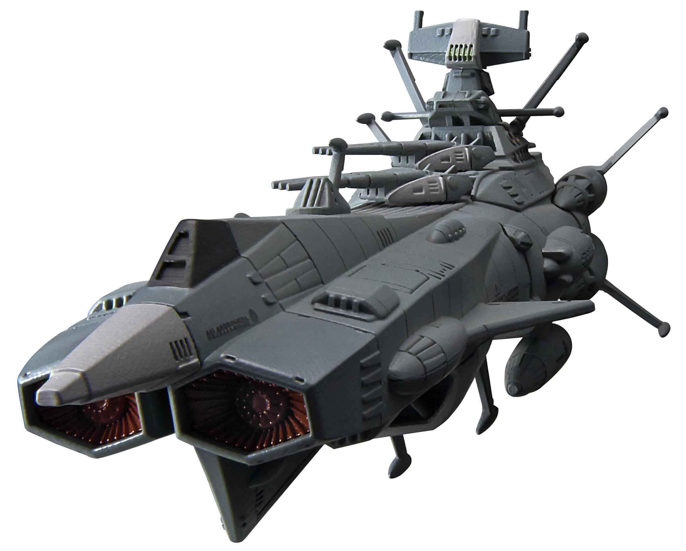 Space Battleship Yamato, gray futuristic spaceship, glowing red engines, Full HD Desktop Wallpaper