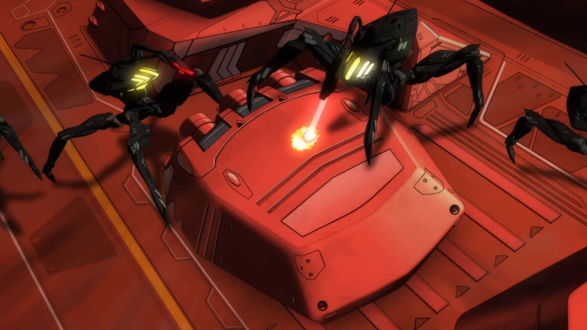 Space Battleship Yamato, red armored unit, black spider-like robots, Full HD Desktop Wallpaper