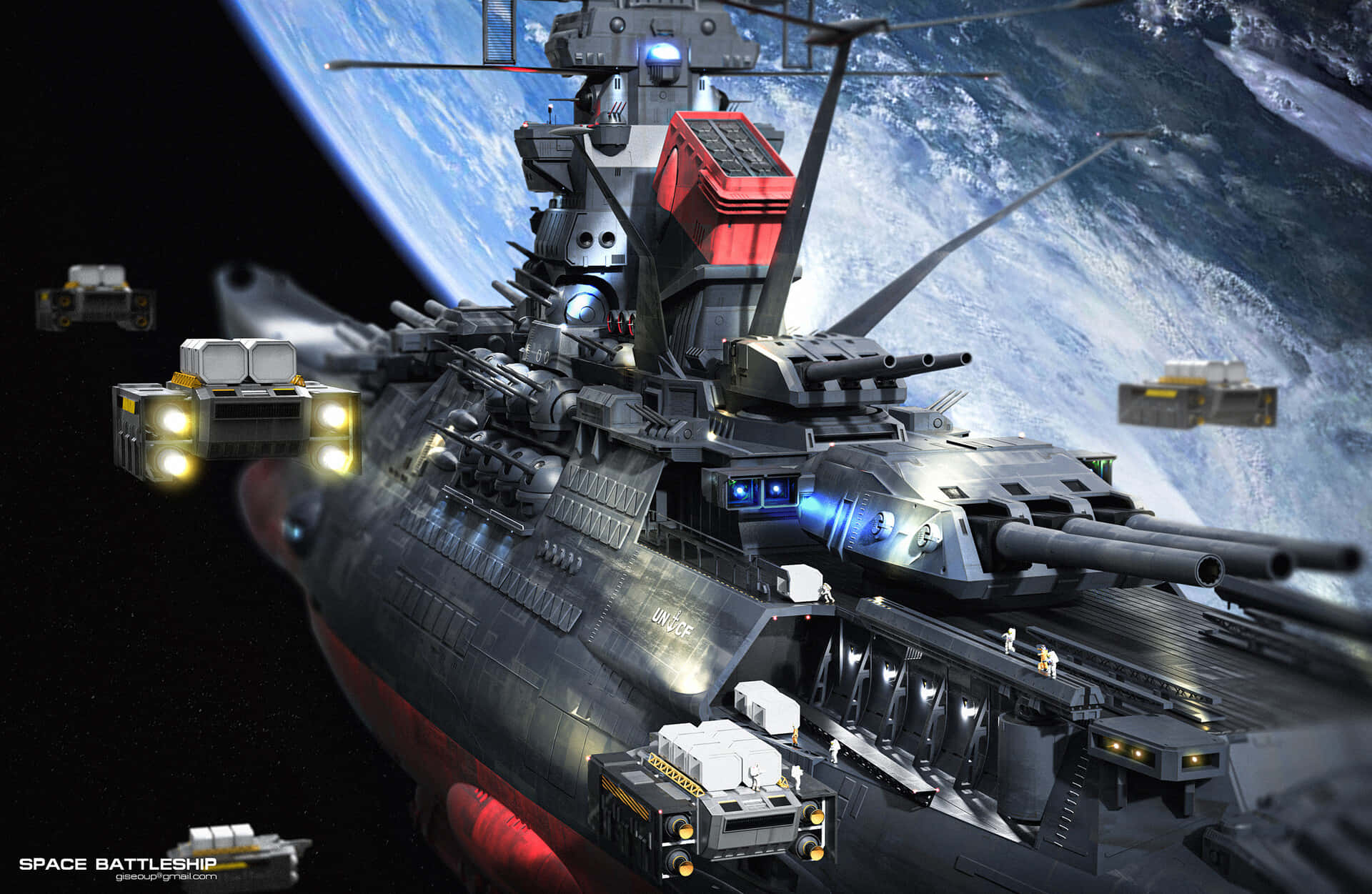 Space Battleship Yamato, Earth, black void, Full HD Desktop Wallpaper