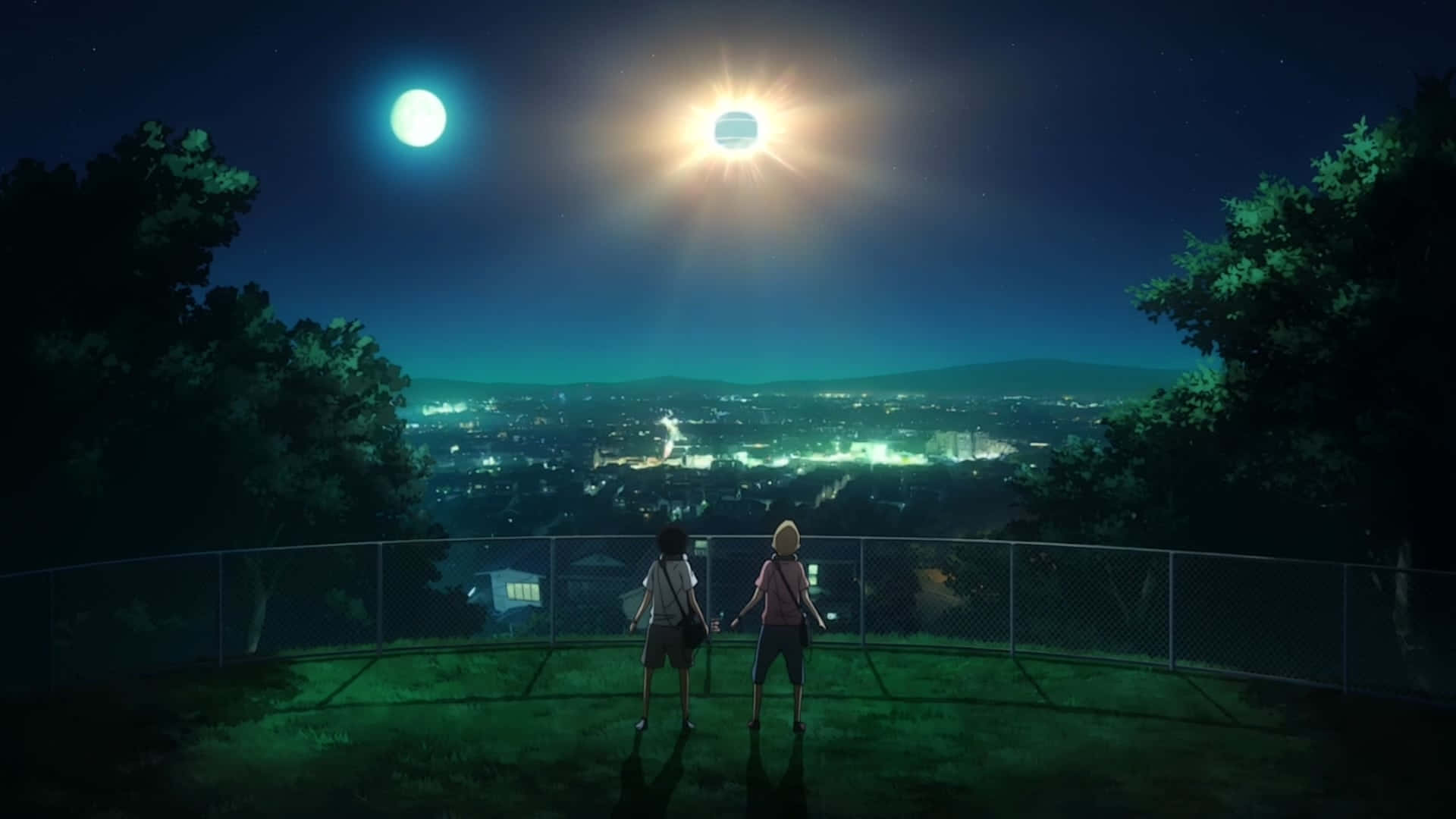 Space Brothers, night sky view, hill, Full HD Desktop Wallpaper