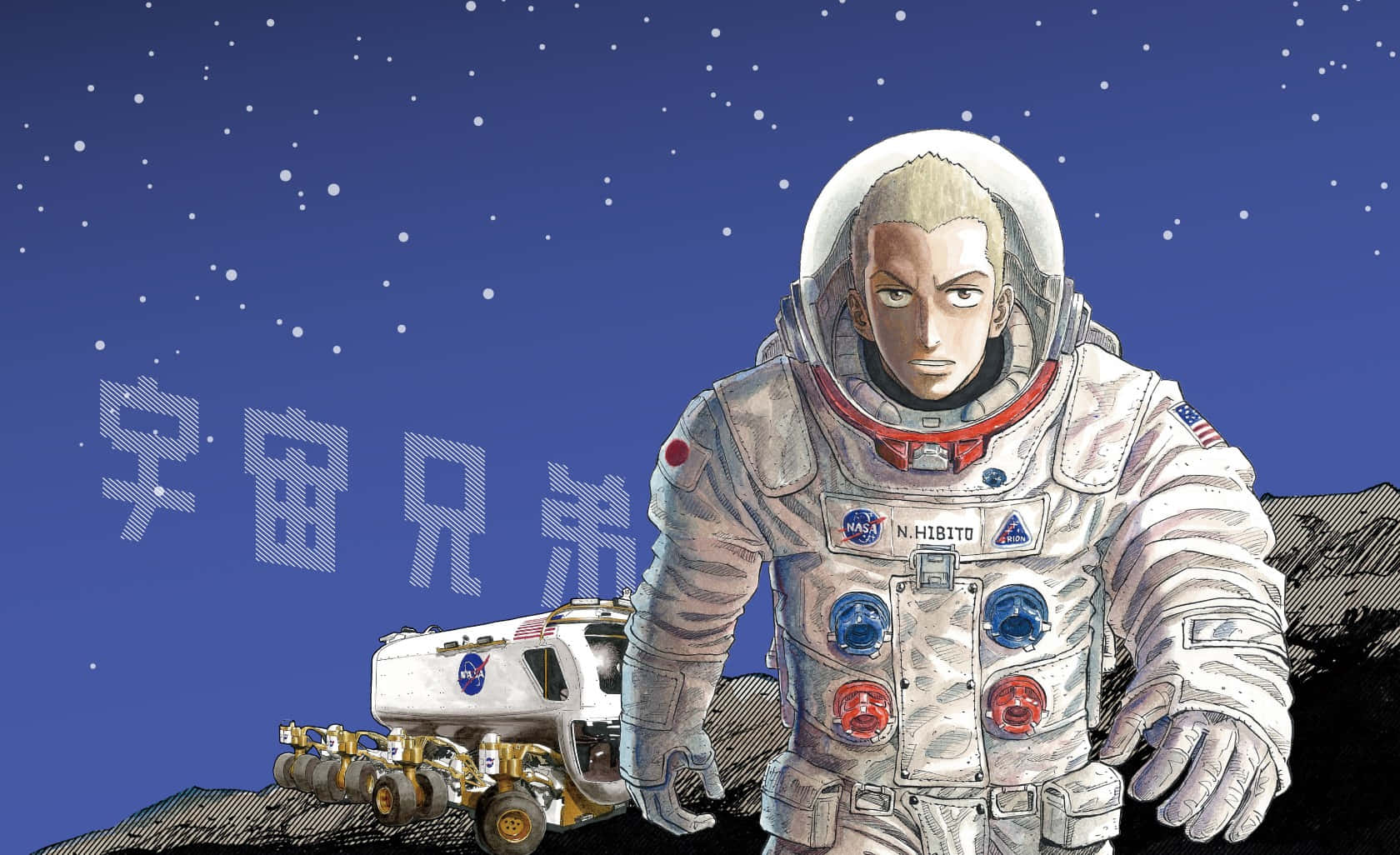 Space Brothers, anime astronaut, rocky lunar surface, HD Desktop Wallpaper