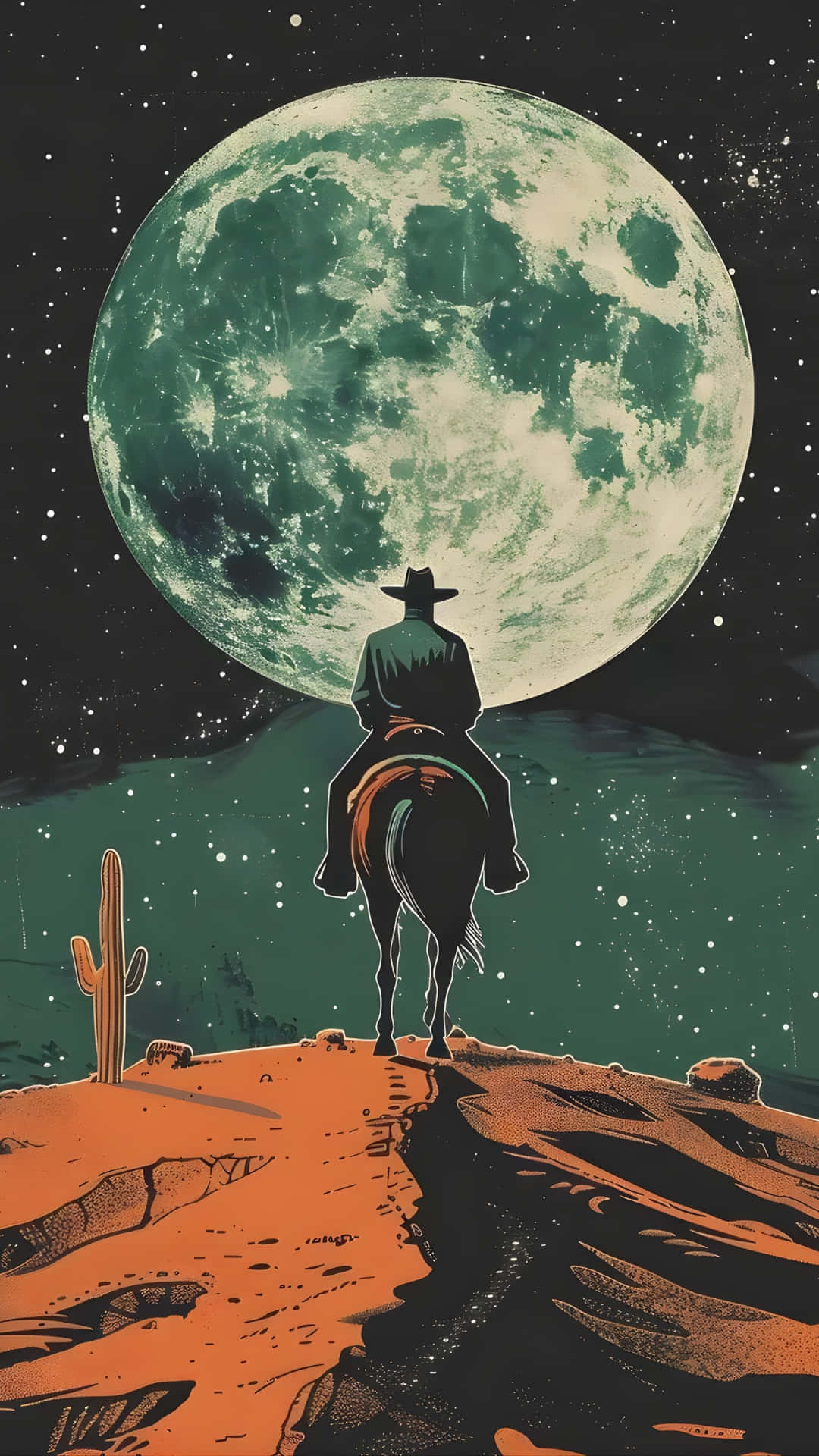 Space Cowboy, full moon, green moon, Full HD Phone Wallpaper