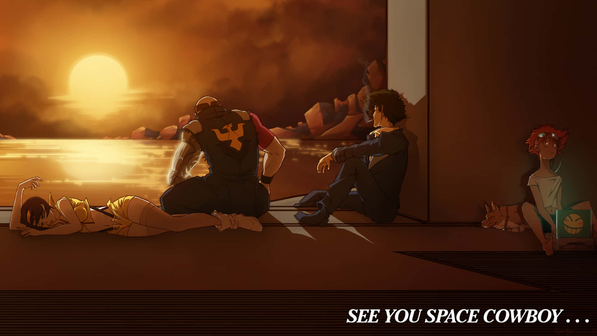 Space Cowboy, sunset scene, glowing sun, Full HD Desktop Wallpaper