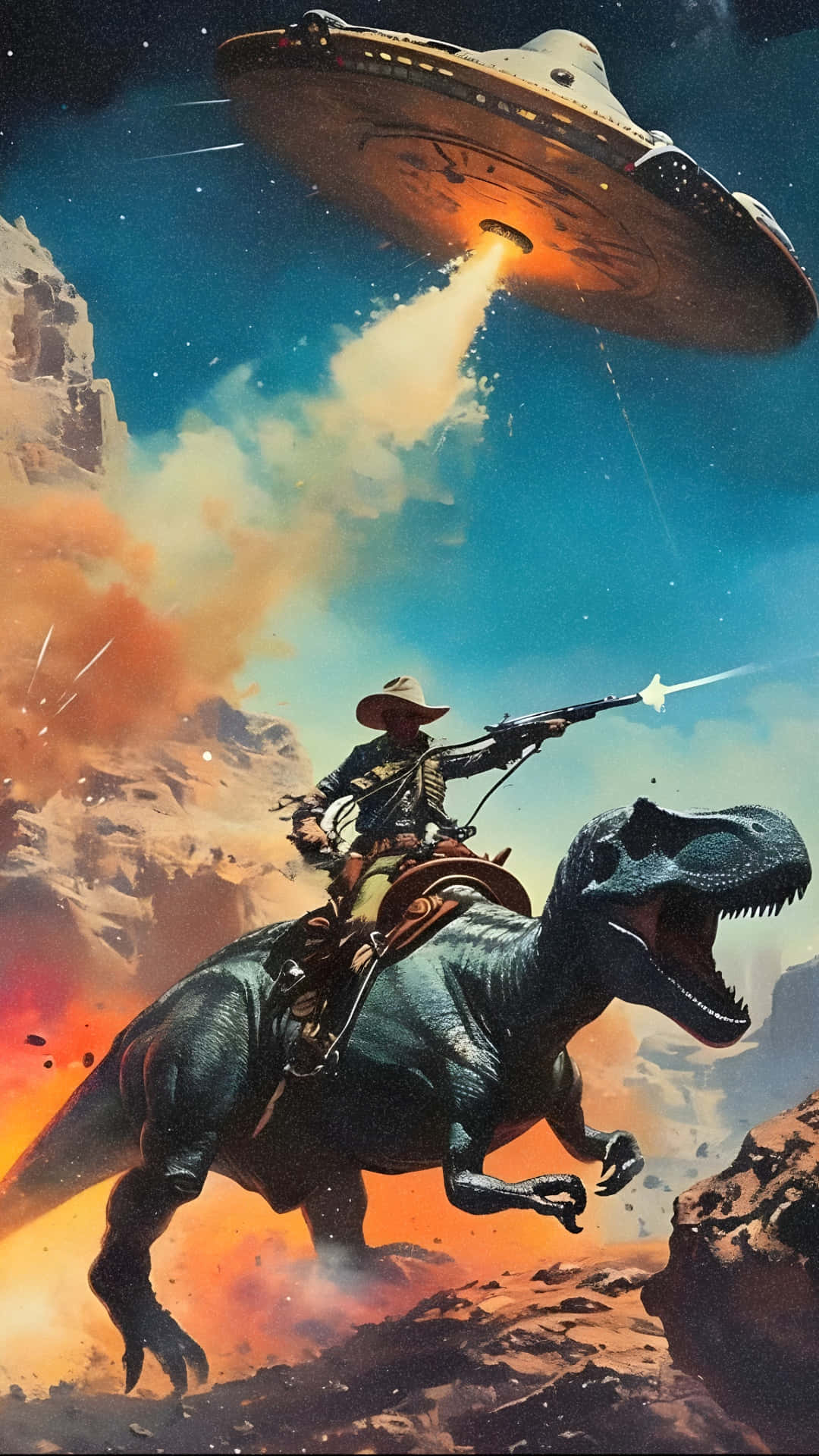 Space Cowboy, t rex, desert canyon, Full HD Phone Wallpaper
