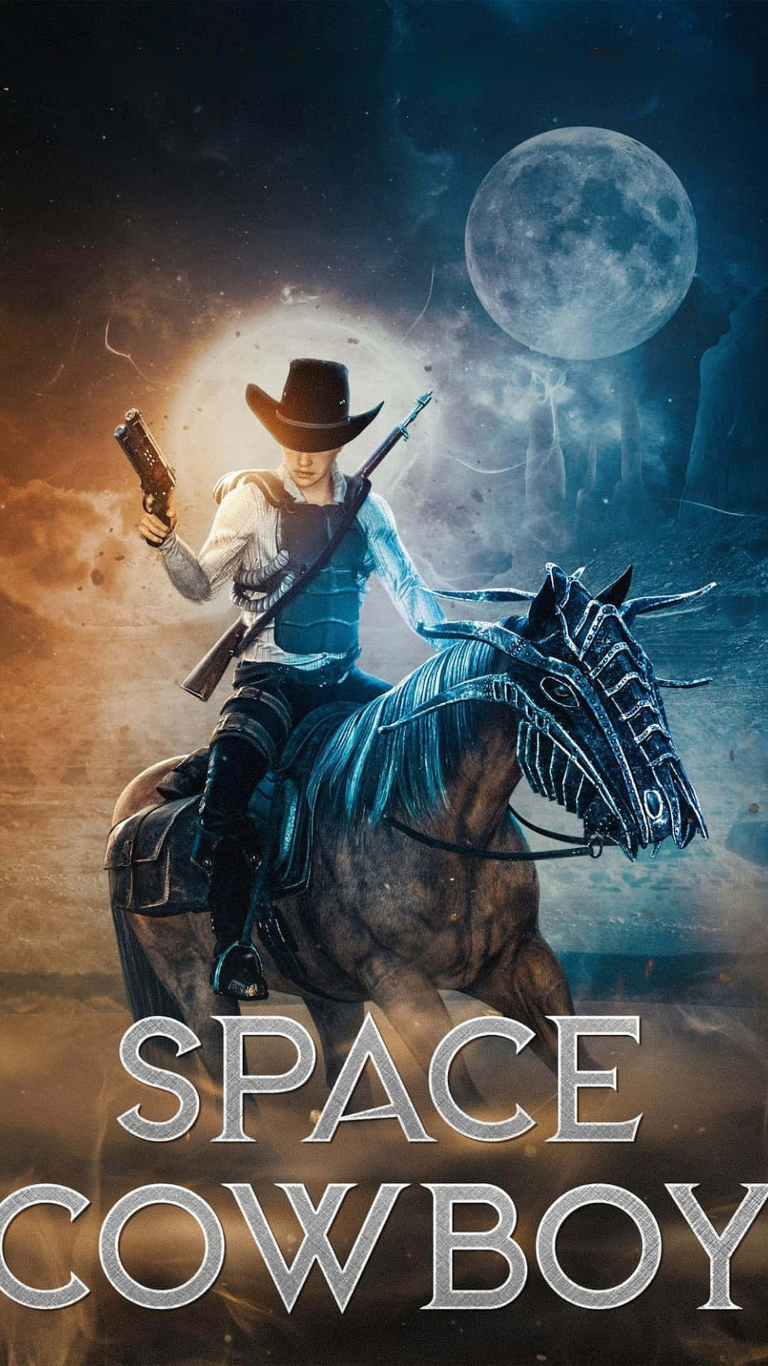 Space Cowboy, black hat, mechanical horse, Full HD Phone Wallpaper