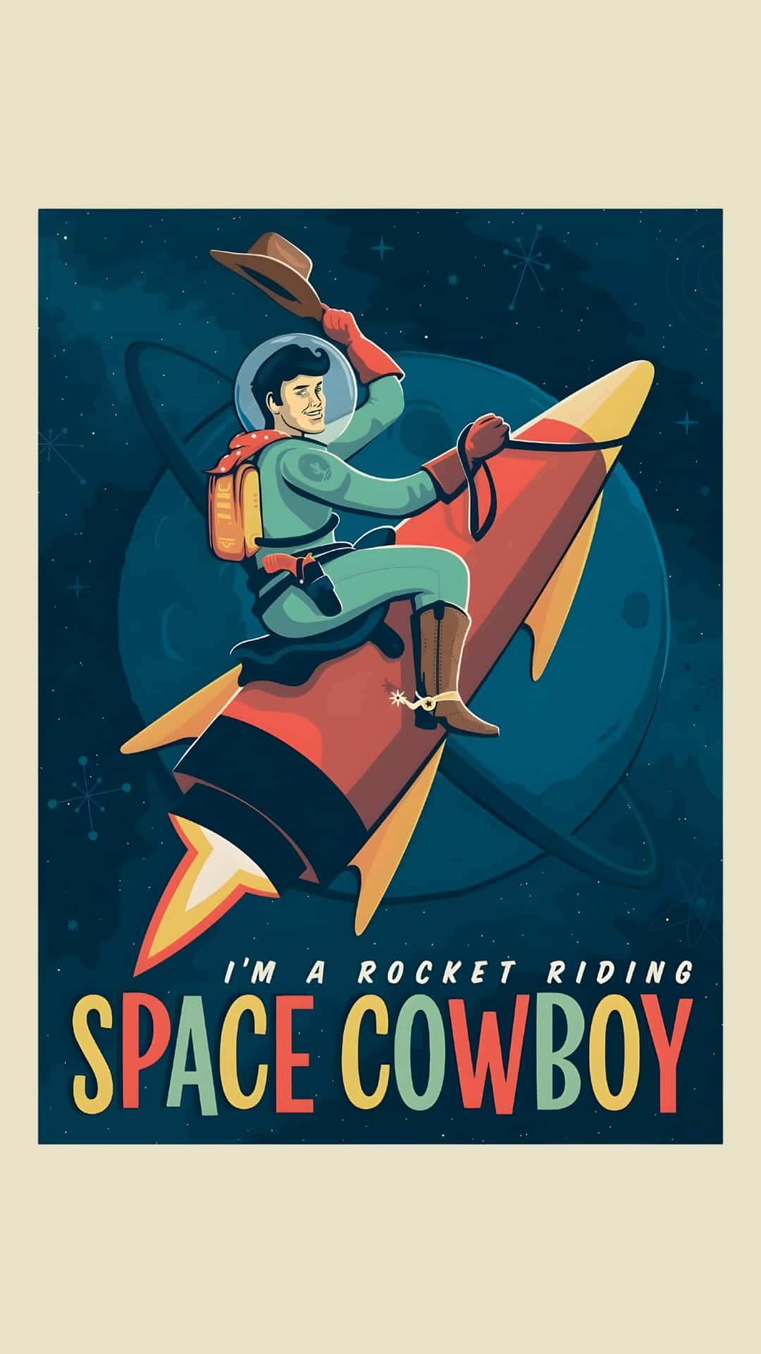 Space Cowboy, rocket rider, red rocket, Full HD Phone Wallpaper