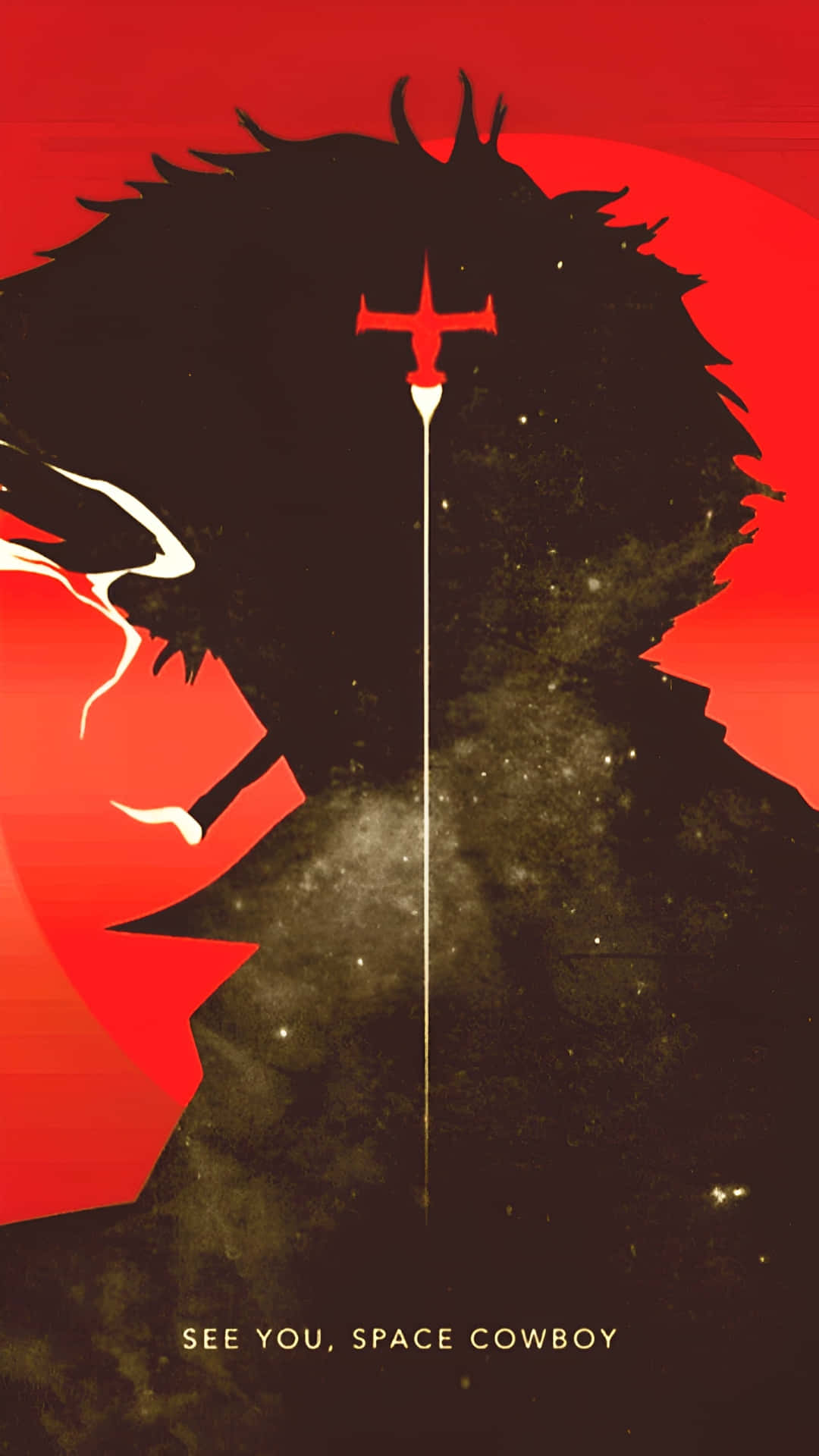 Space Cowboy, red crosshair, glowing sword, Full HD Phone Wallpaper