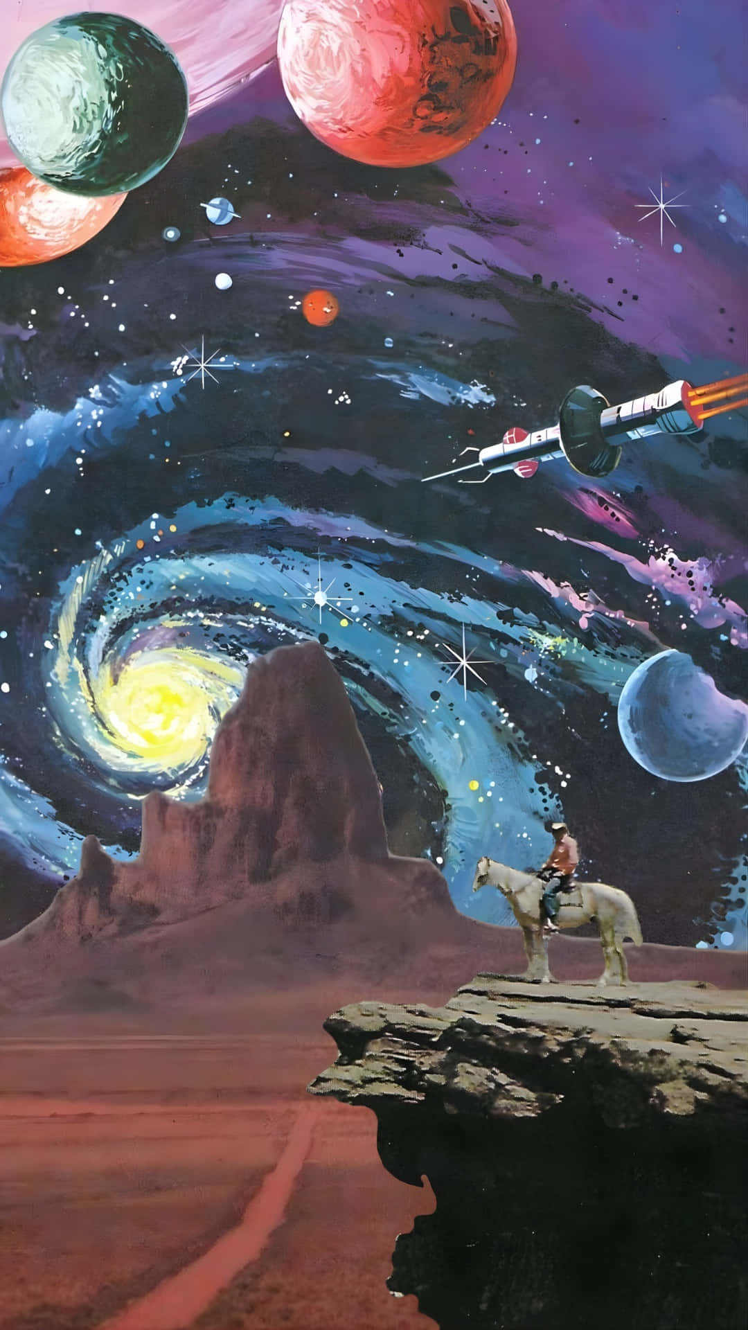 Space Cowboy, cosmic frontier, white horse, Full HD Phone Wallpaper