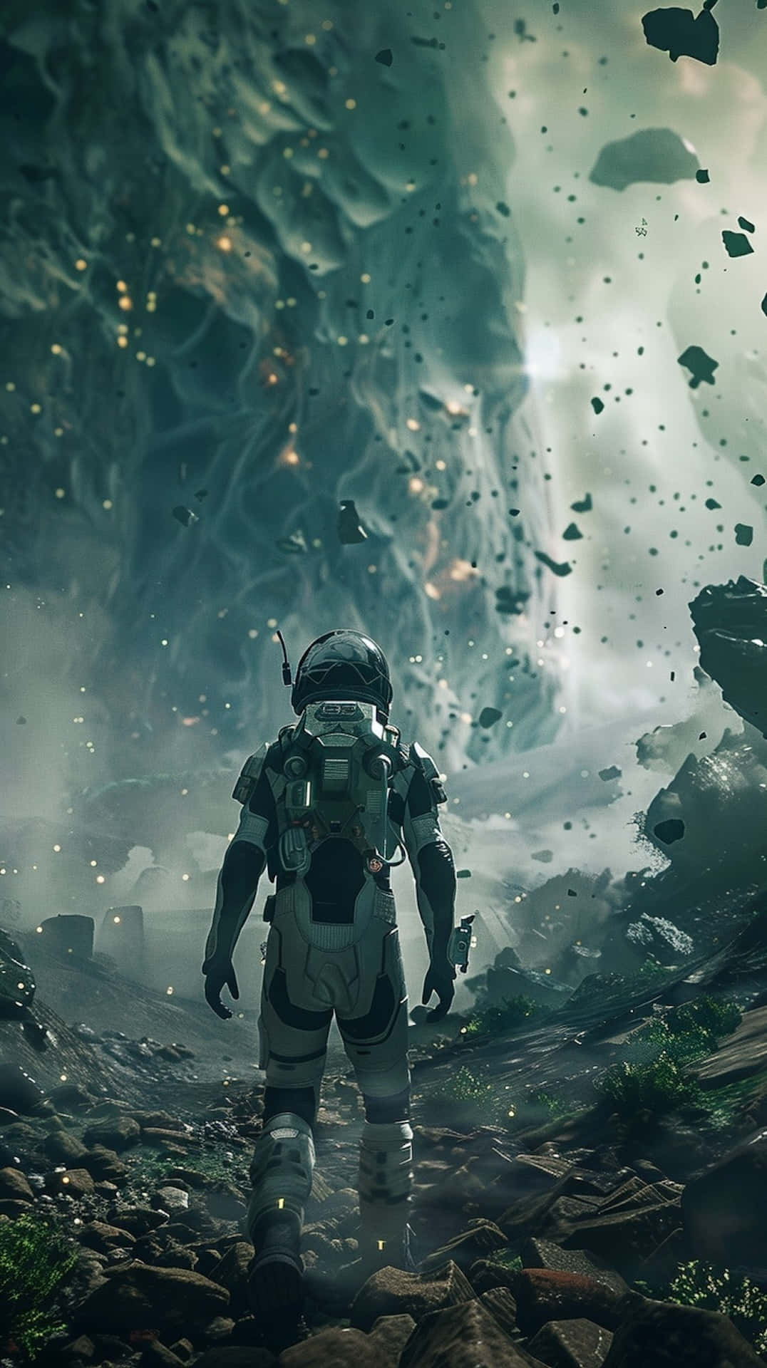 astronaut, white suit, rocky alien planet, Full HD Phone Wallpaper