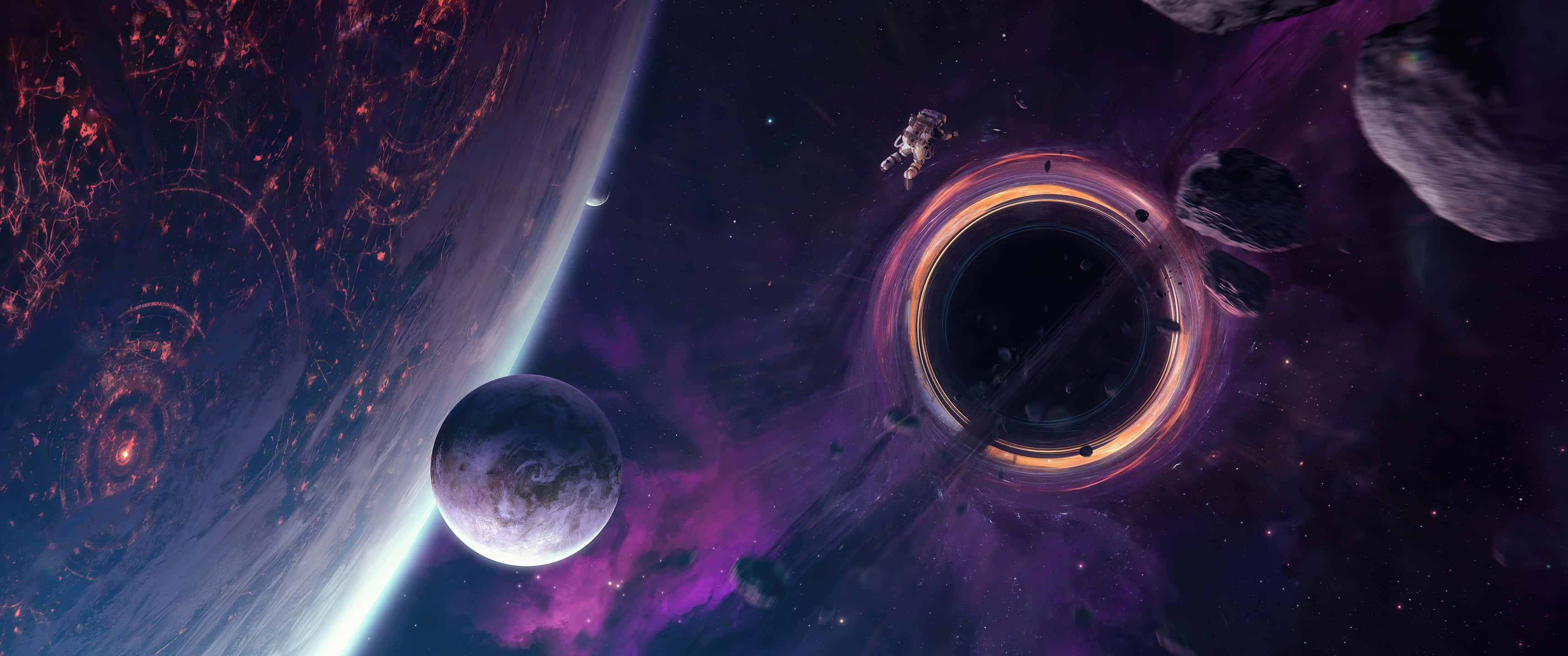 ultra wide 3440x1440 space, wormhole, astronaut, 2K Desktop Wallpaper