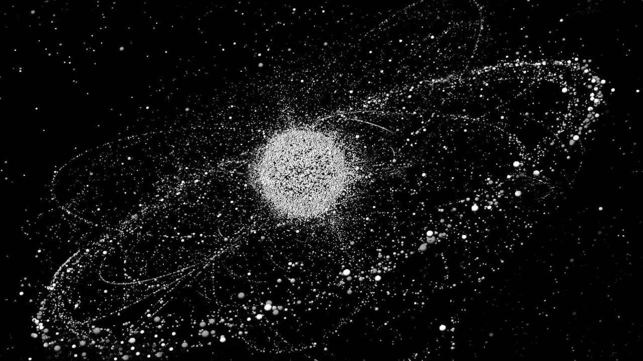Space Debris, monochrome cosmic scene, bright central star, HD Desktop Wallpaper