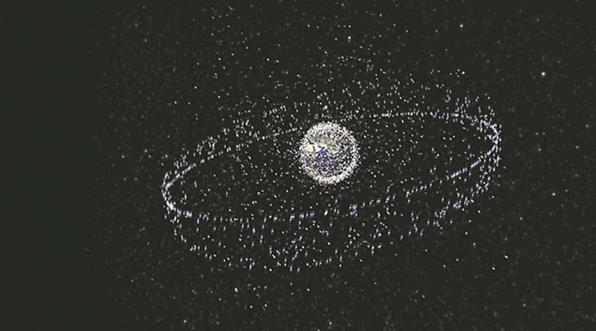 Space Debris, glowing atomic nucleus, orbiting electrons, SD Desktop Wallpaper