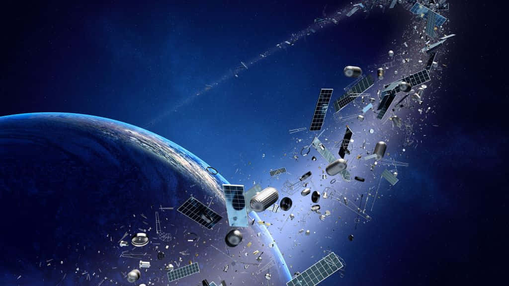 Space Debris, Earth, deep blue curve, SD Desktop Wallpaper