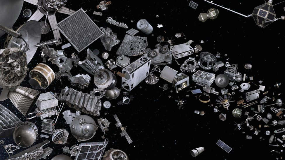Space Debris, metallic space debris, starry black void, SD Desktop Wallpaper