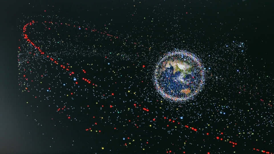 space debris, Earth, colorful satellite trails, SD Desktop Wallpaper