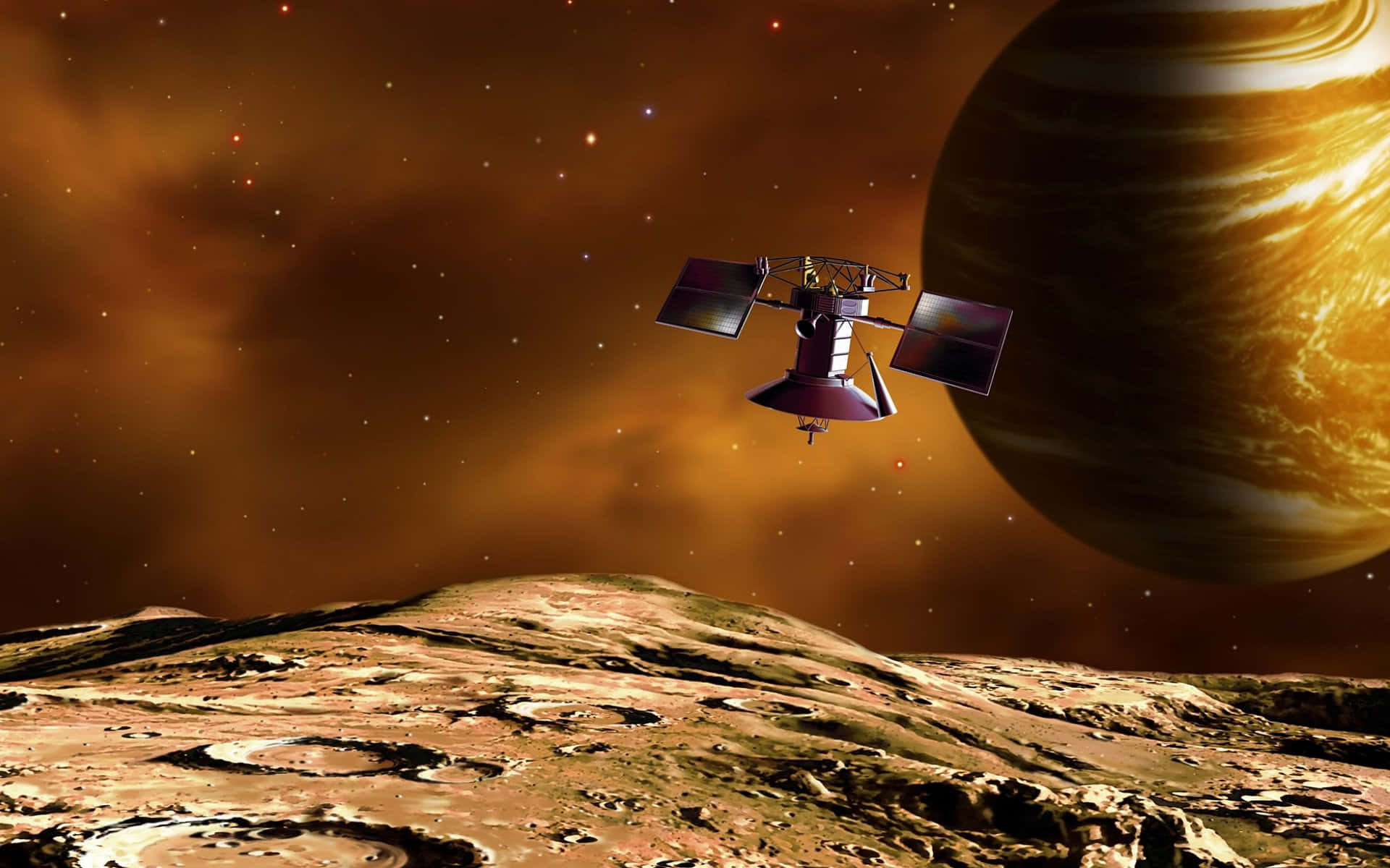 space exploration, satellite, rocky alien planet, Full HD Desktop Wallpaper