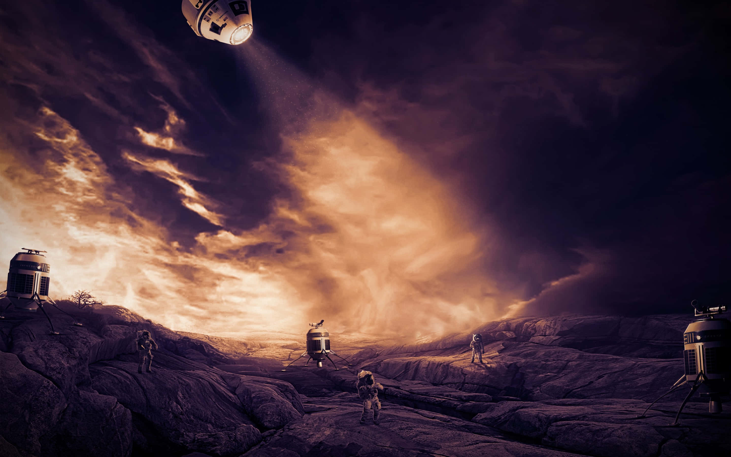 space exploration, spaceship, rocky alien planet, 2K Desktop Wallpaper