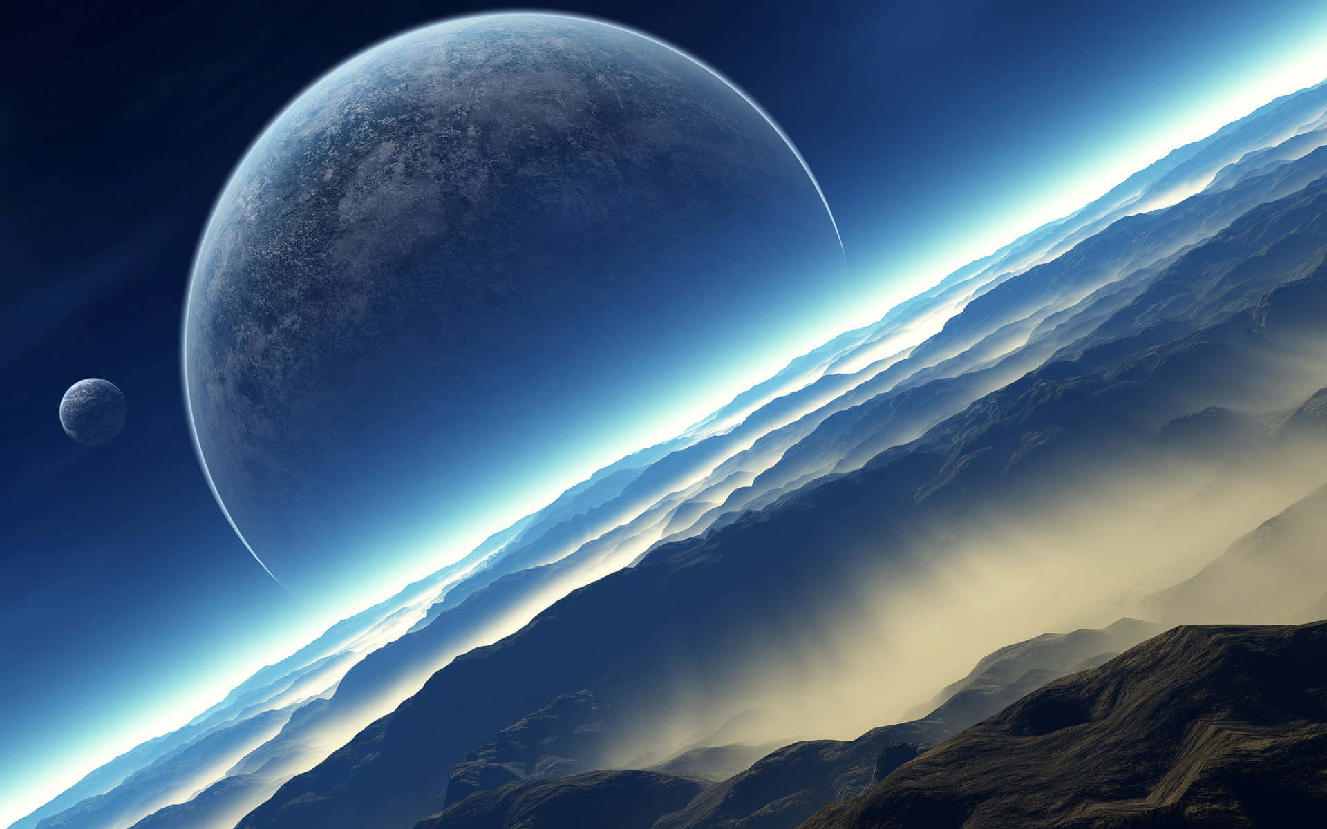 8K Space, alien planet, rugged mountain range, Full HD Desktop Wallpaper
