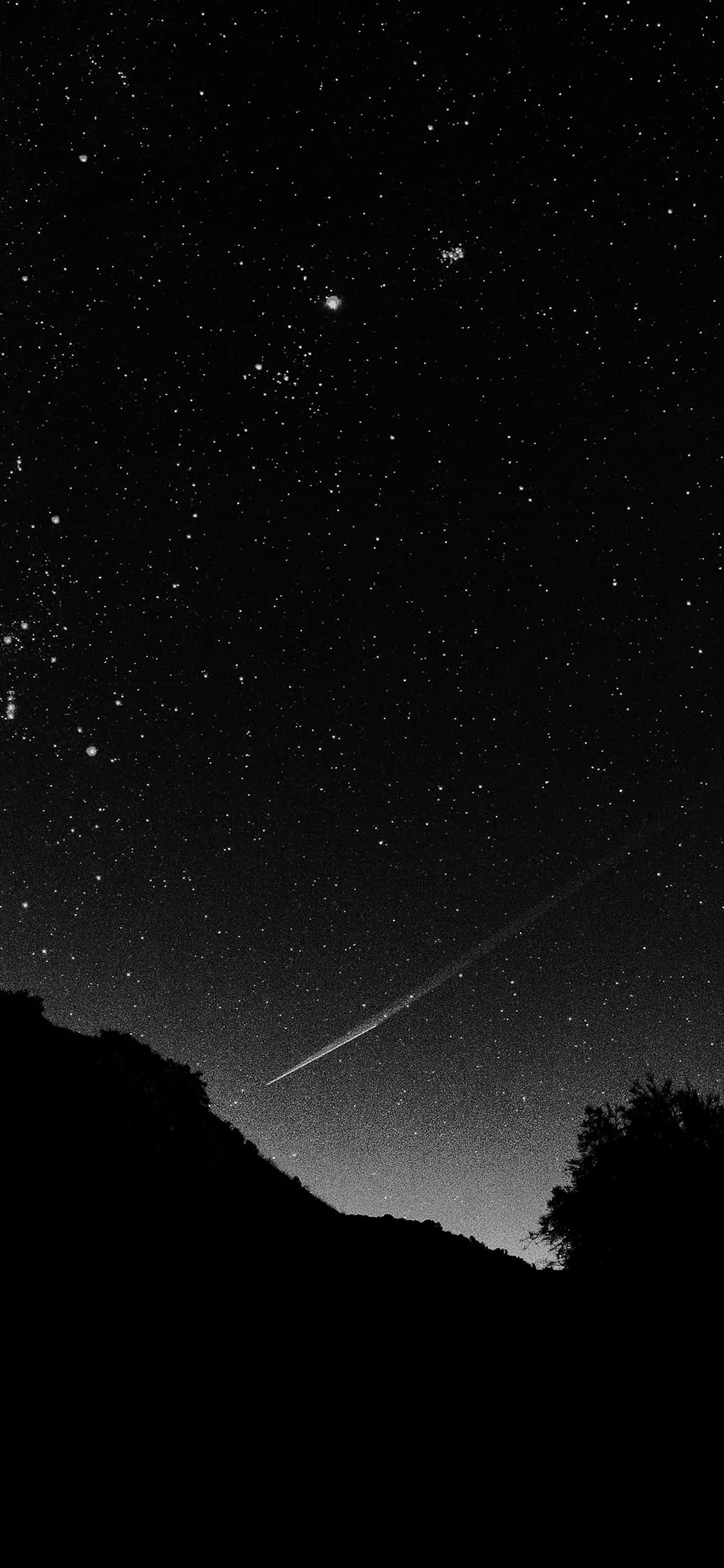 black and white night sky, stars, bright meteor, Full HD Phone Wallpaper