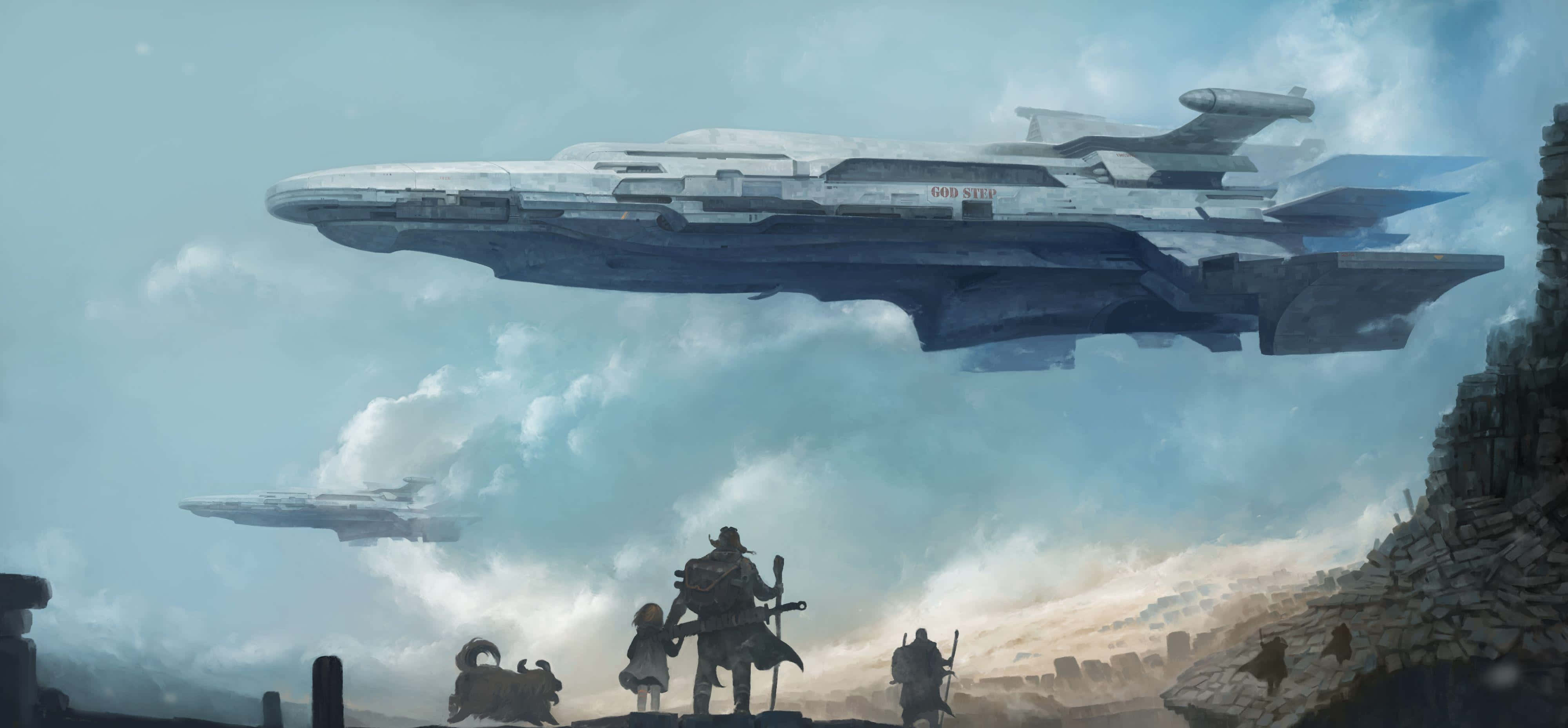 spacecraft 4000, futuristic spaceship, desolate rocky landscape, 4K Desktop Wallpaper