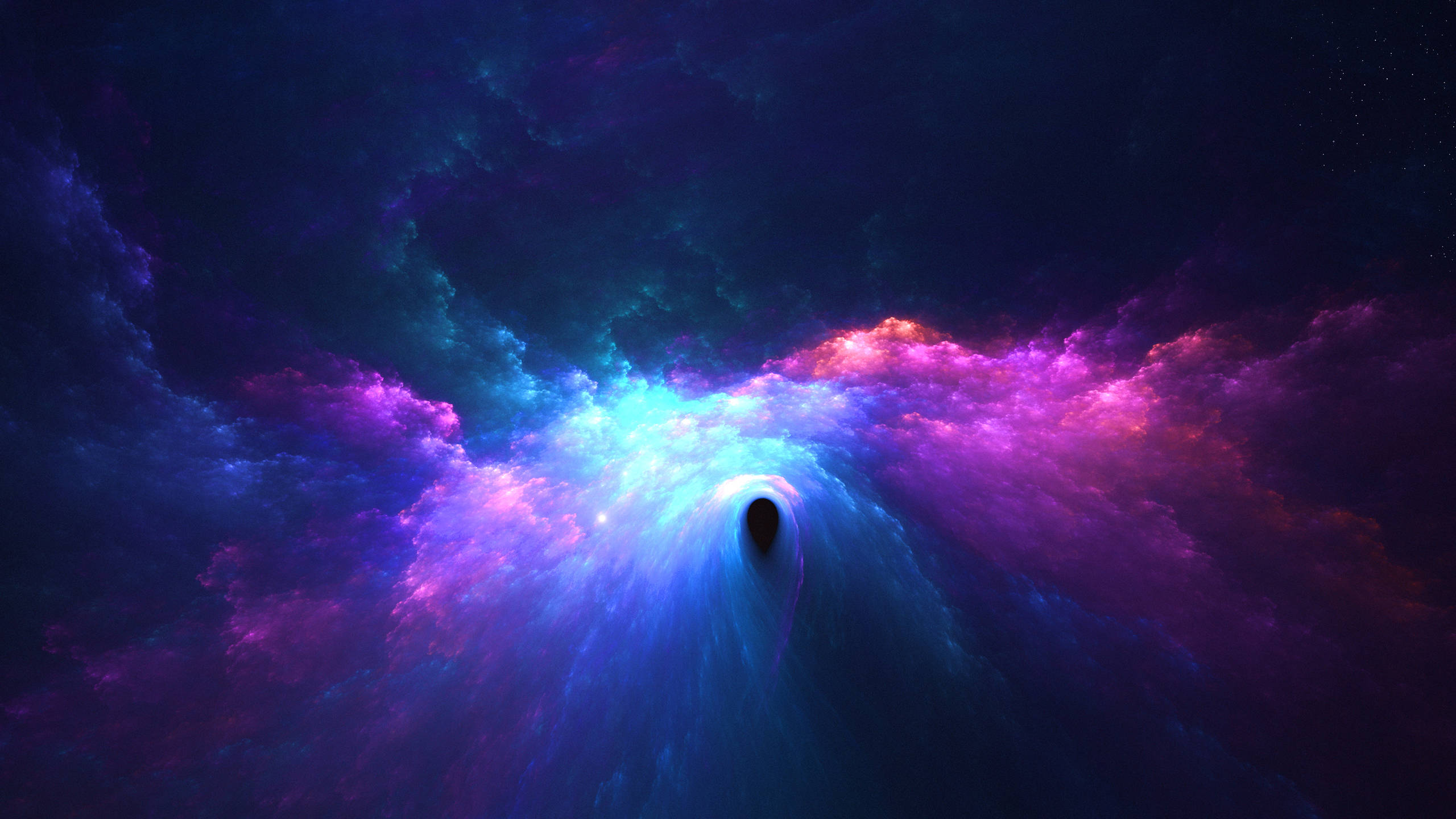 cosmic tunnel, swirling purple pink and blue nebulae, dark void, 2K Desktop Wallpaper
