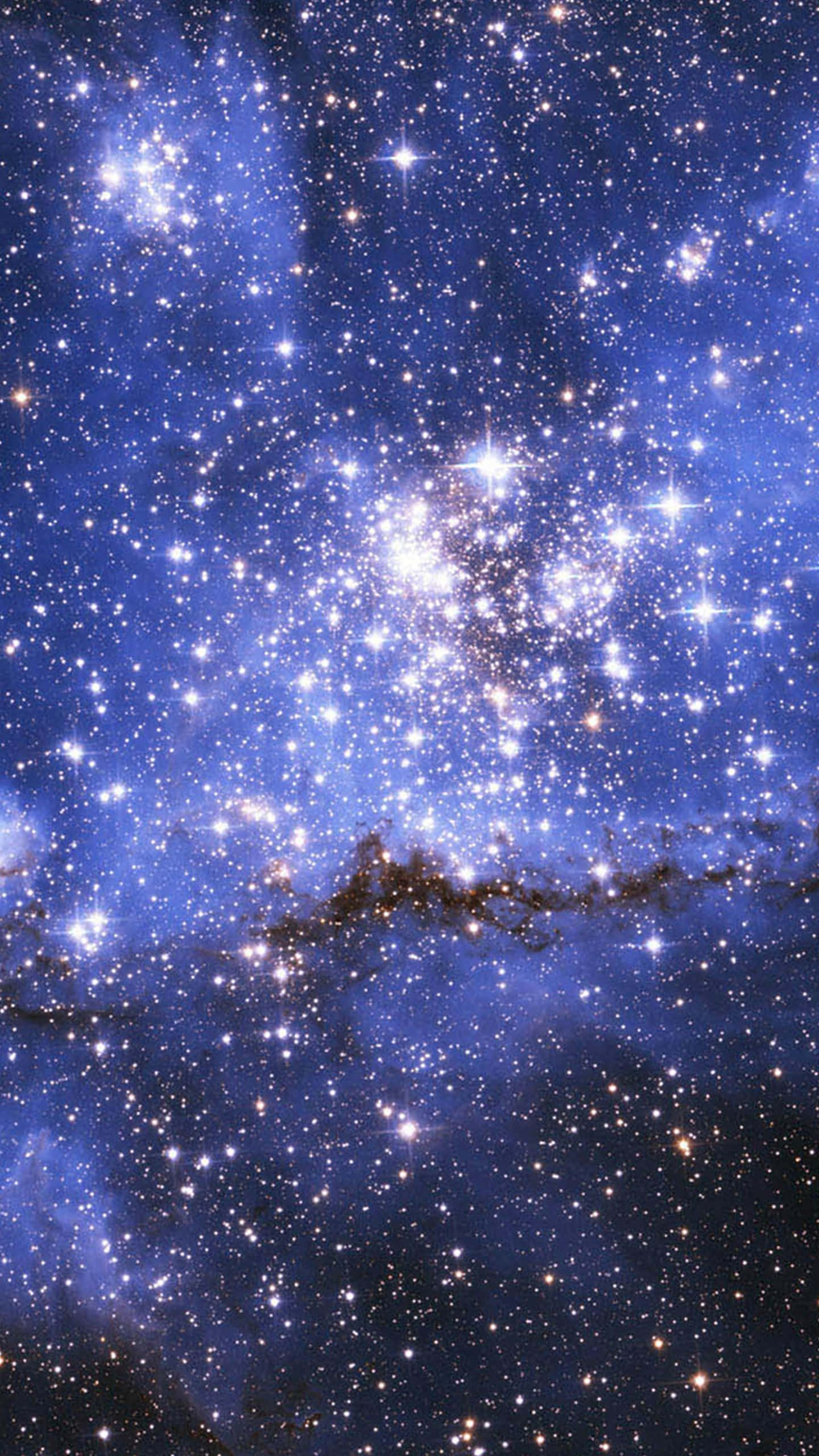 Space Galaxy, bright stars, glowing blue nebulae, 2K Phone Wallpaper