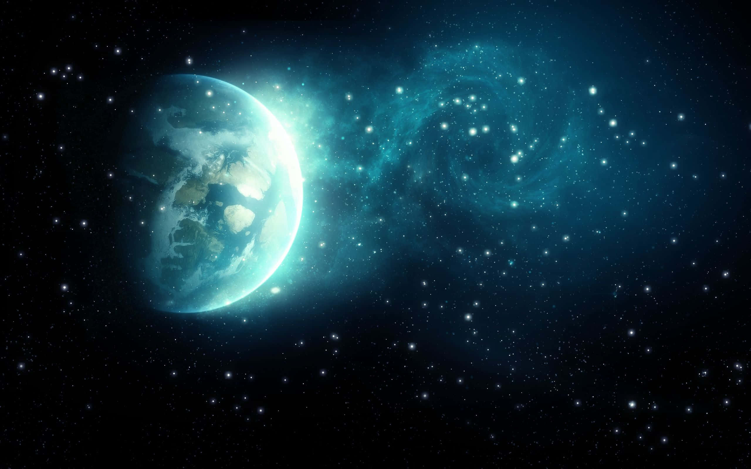 Space Galaxy, blue Earth, starfield, 2K Desktop Wallpaper