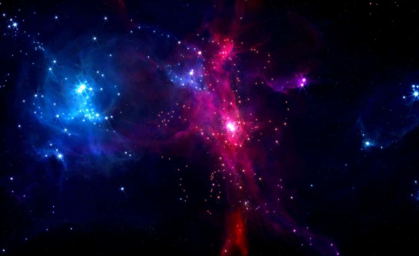 Beautiful Galaxy, blue nebula, red nebula, HD Desktop Wallpaper