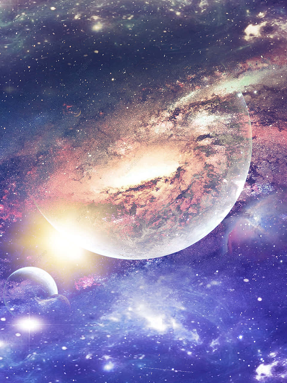 glowing planet, swirling pink and gold clouds, starry cosmic sea, HD Phone Wallpaper