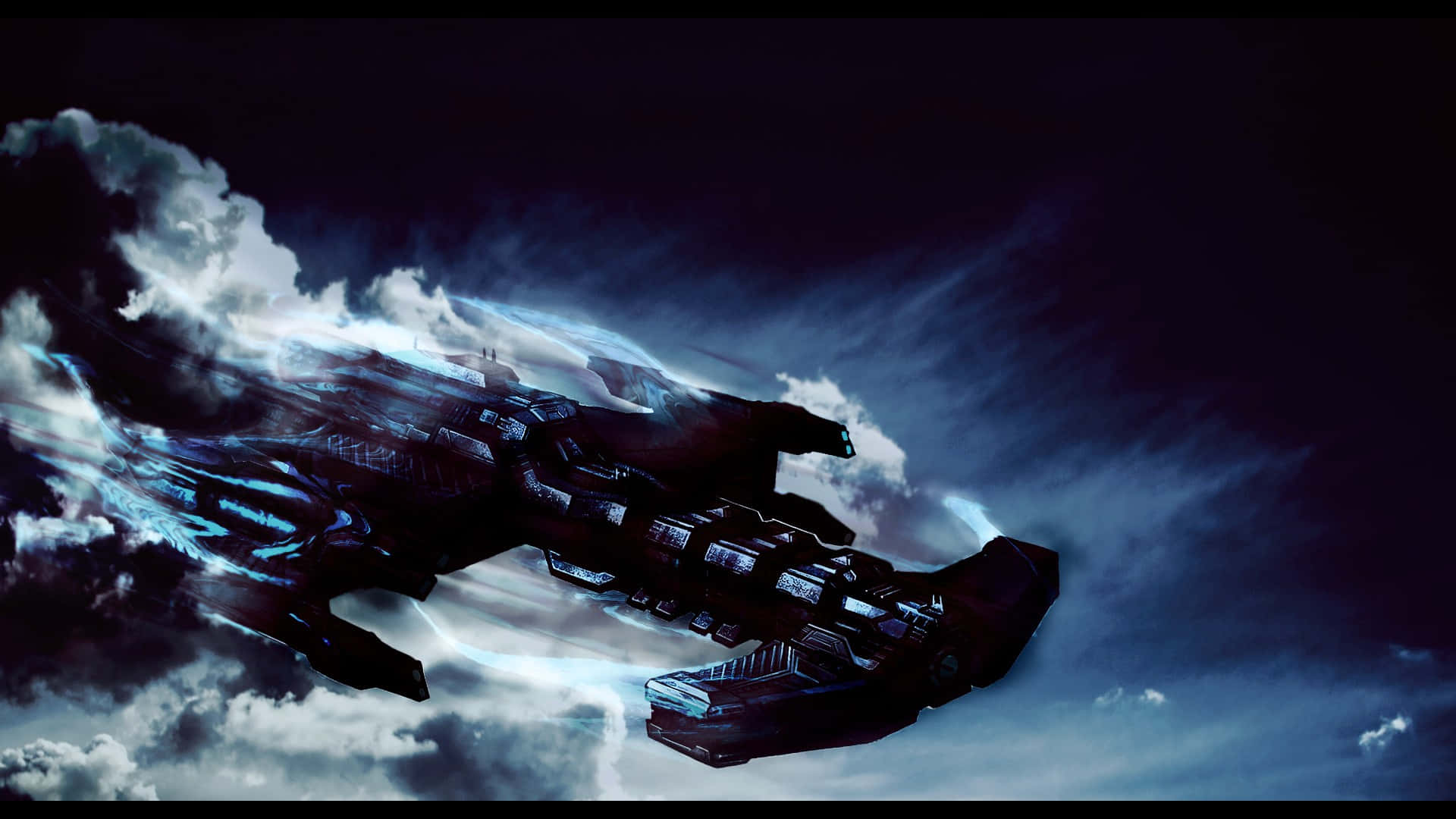 interstellar spacecraft, hyperspace, glowing blue energy trail, Full HD Desktop Wallpaper