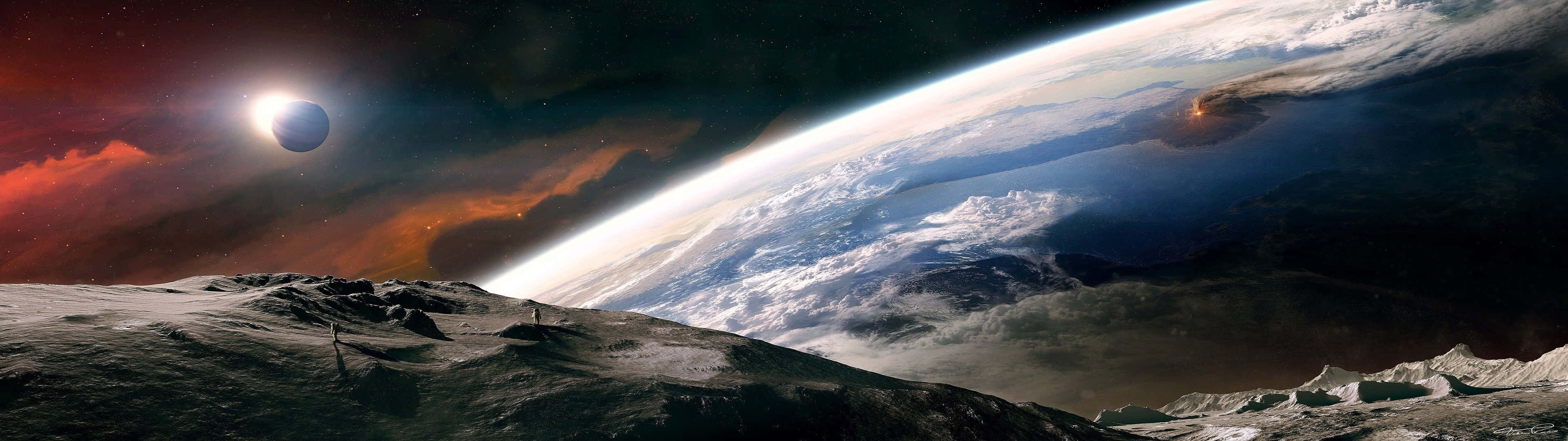 space, rocky alien moon, glowing planet, 4K Desktop Wallpaper