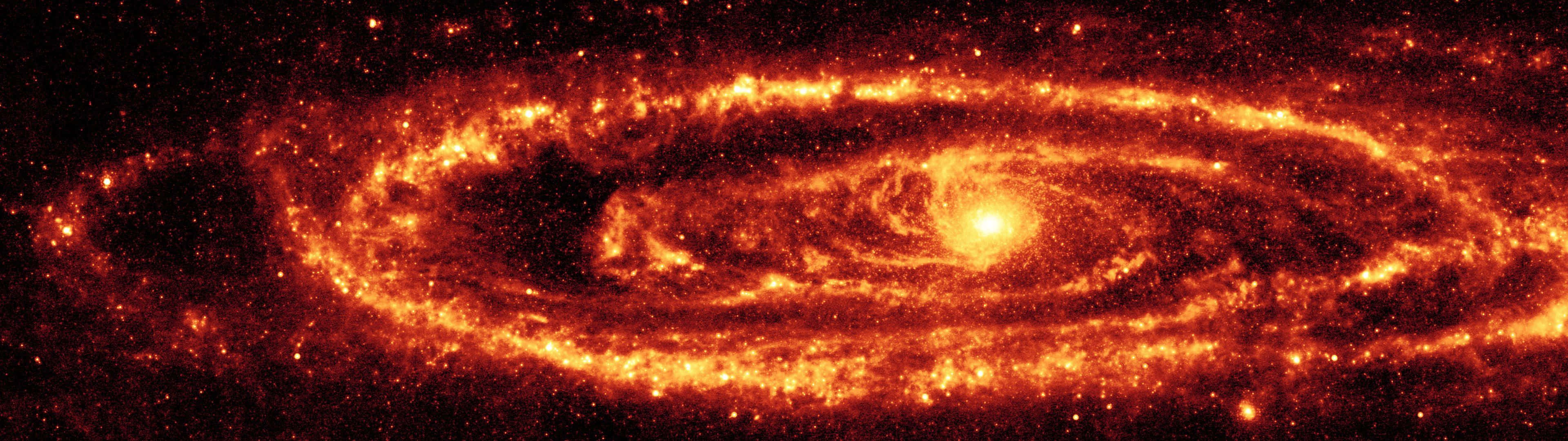 fiery spiral galaxy, intense orange and red hues, star-studded black void, 4K Desktop Wallpaper